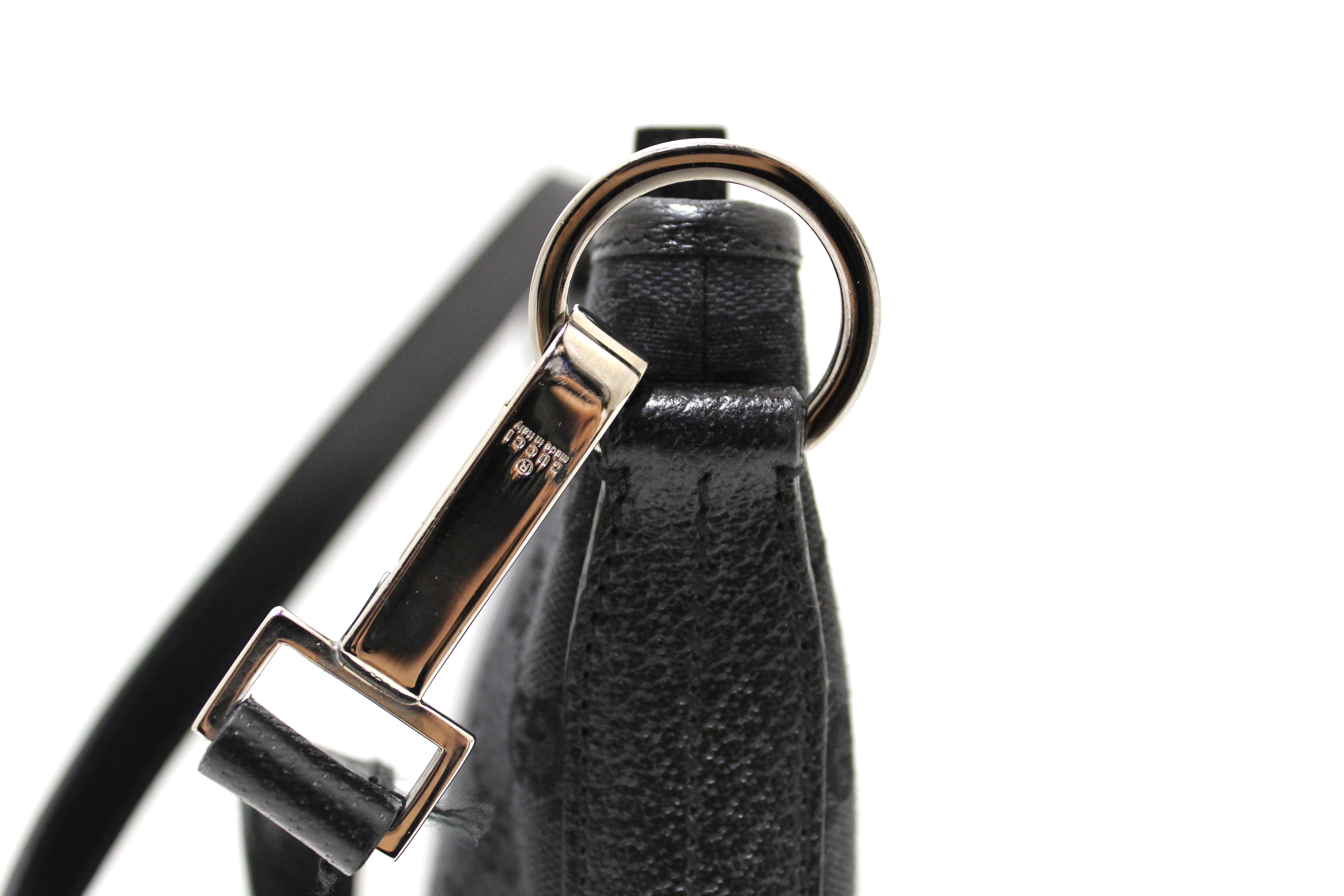 Authentic Gucci Black GG Fabric with Black Leather Trim Messenger Bag