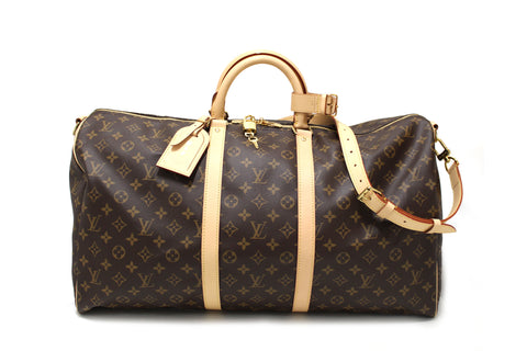 Authentic Louis Vuitton Classic Monogram Canvas Keepall Bandoulière 55 Travel Bag