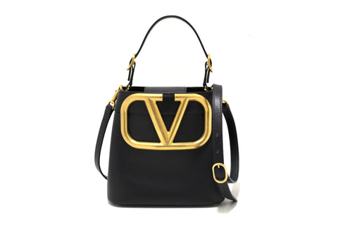 Authentic Valentino Garavani Black Leather Supervee Top Handle Bag