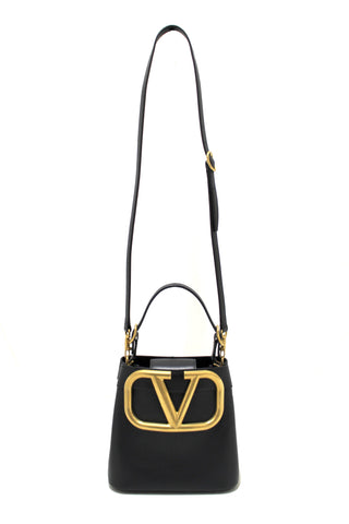 Authentic Valentino Garavani Black Leather Supervee Top Handle Bag