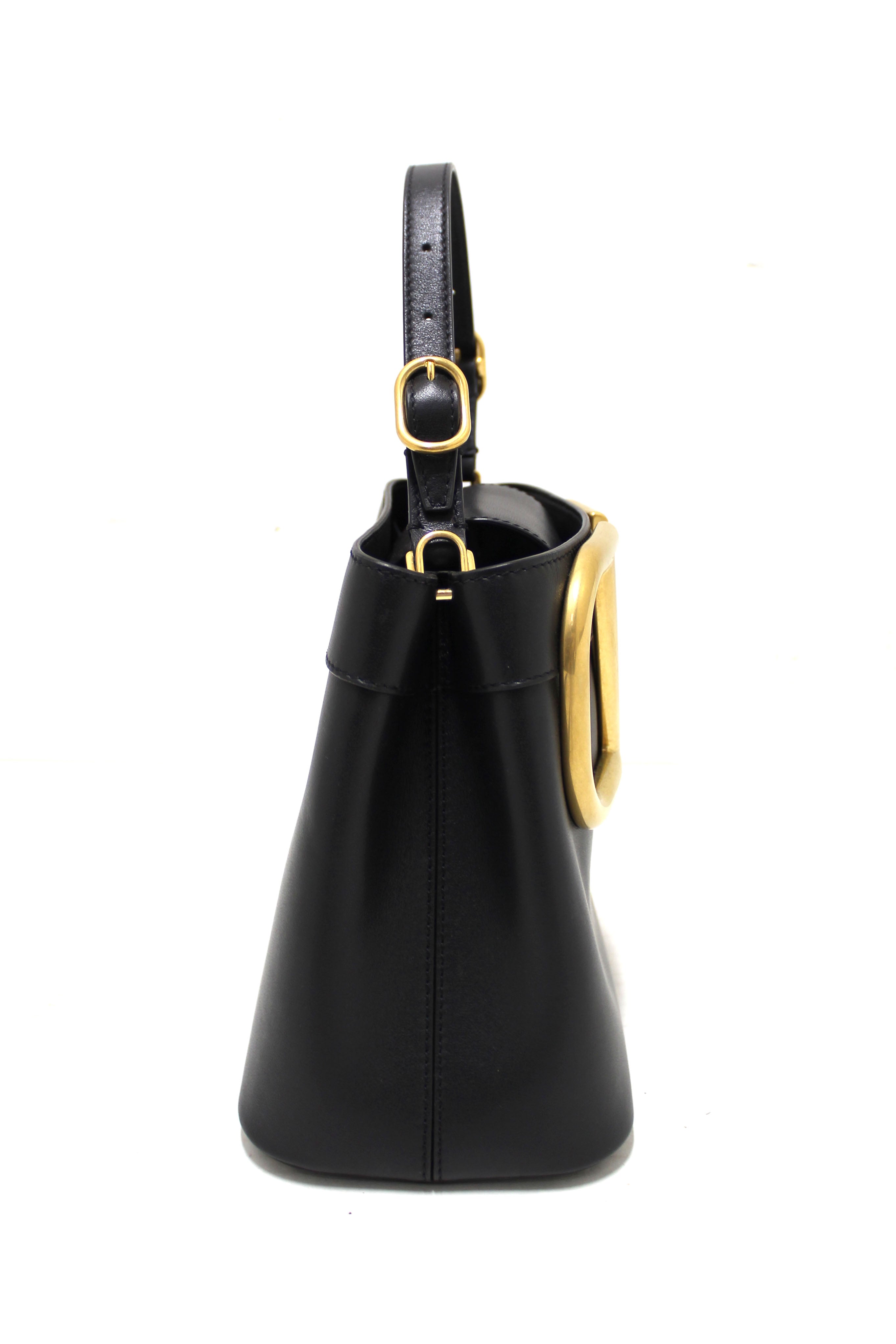 Authentic Valentino Garavani Black Leather Supervee Top Handle Bag