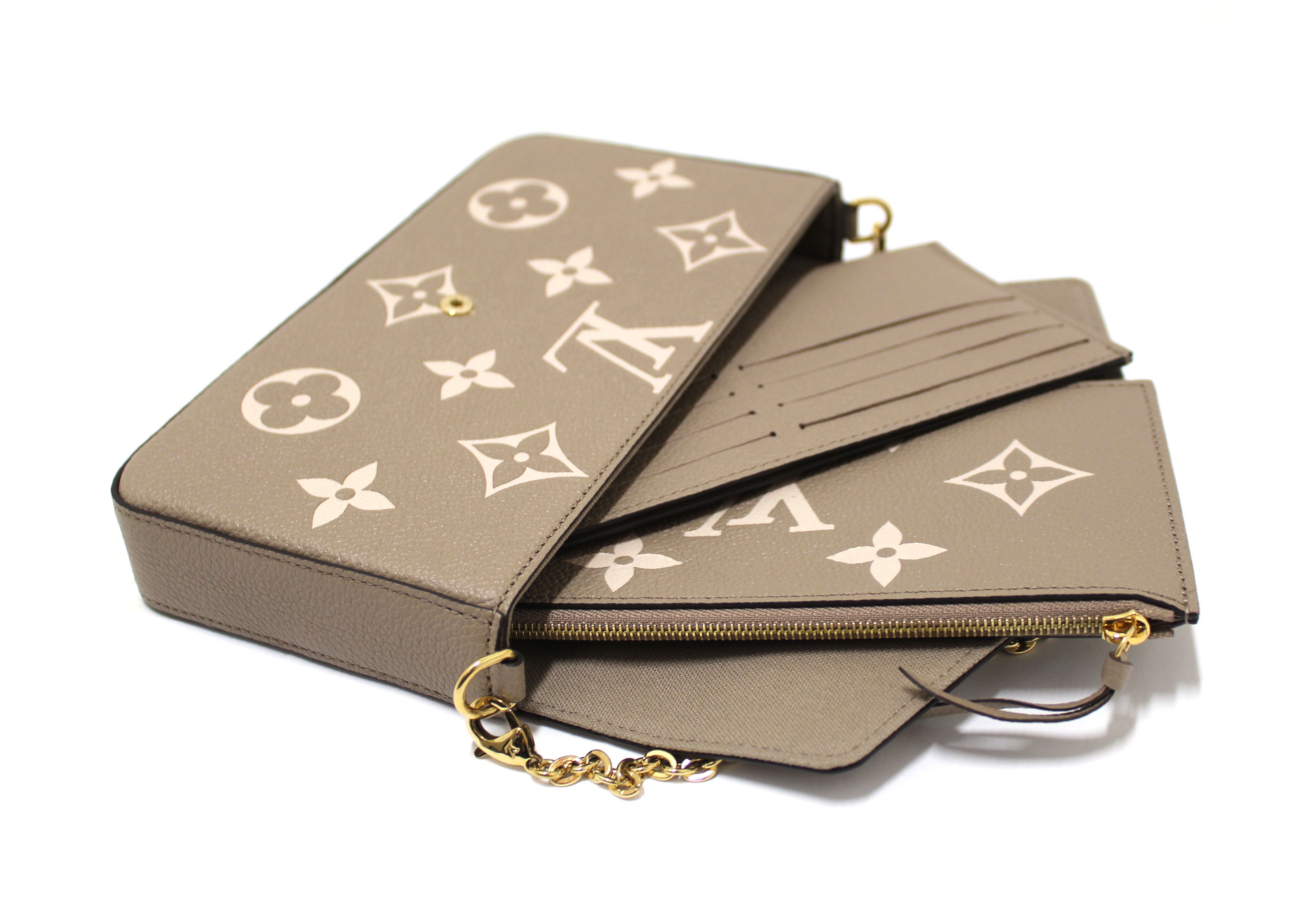 Authentic Louis Vuitton Cream/Dove Monogram Empreinte Felicie Pochette Bag