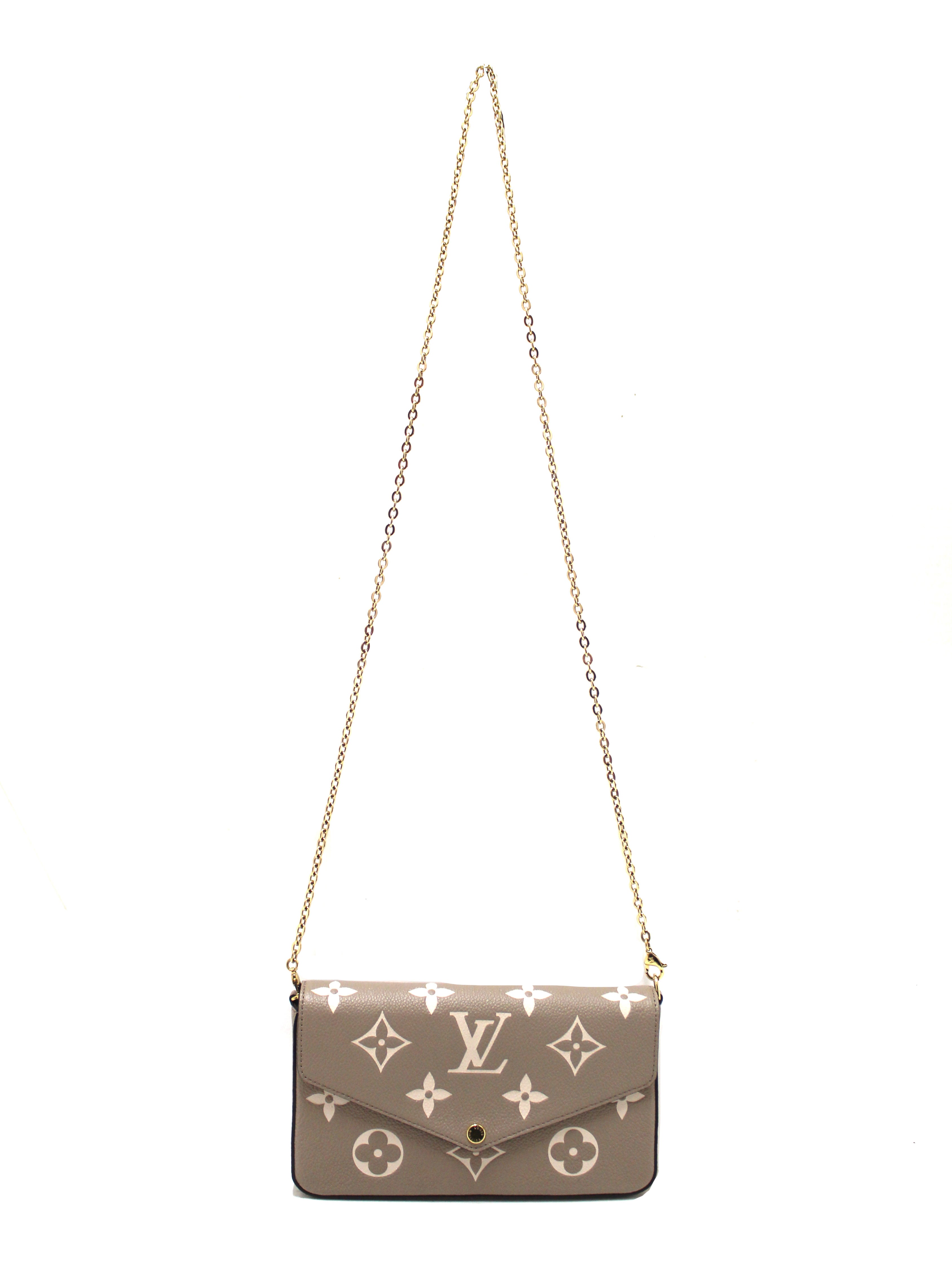 Authentic Louis Vuitton Cream/Dove Monogram Empreinte Felicie Pochette Bag