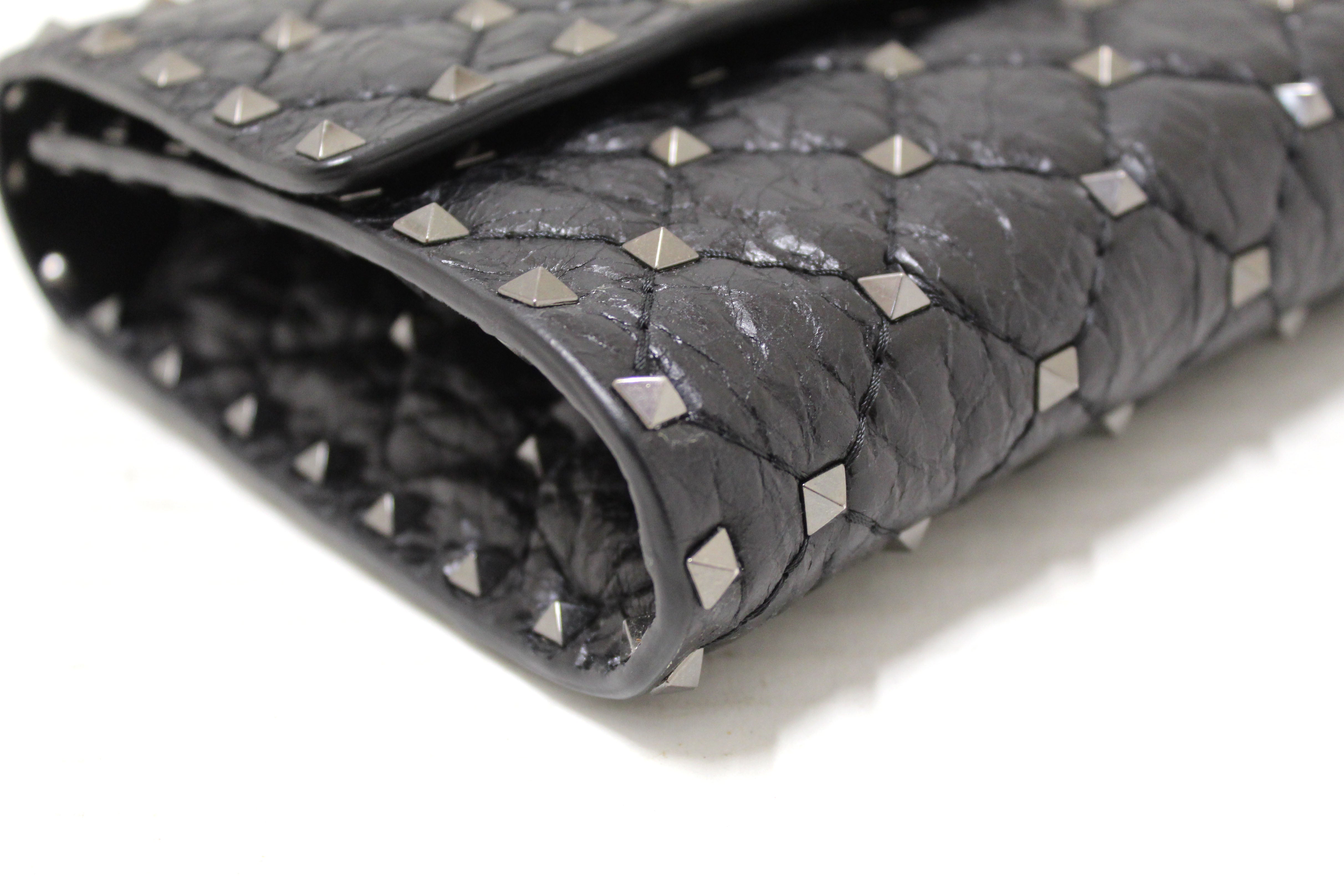 Authentic Valentino Garavani Black Quilted Nappa Leather Rockstud Spike Crossbody Clutch Bag