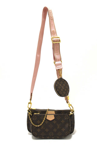 Authentic Louis Vuitton Classic Monogram Khaki Pink Strap Multi-Pochette Accessoires Bag
