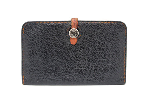 Authentic Hermes Black/Brown Bi-Color Togo Leather Dogon Wallet