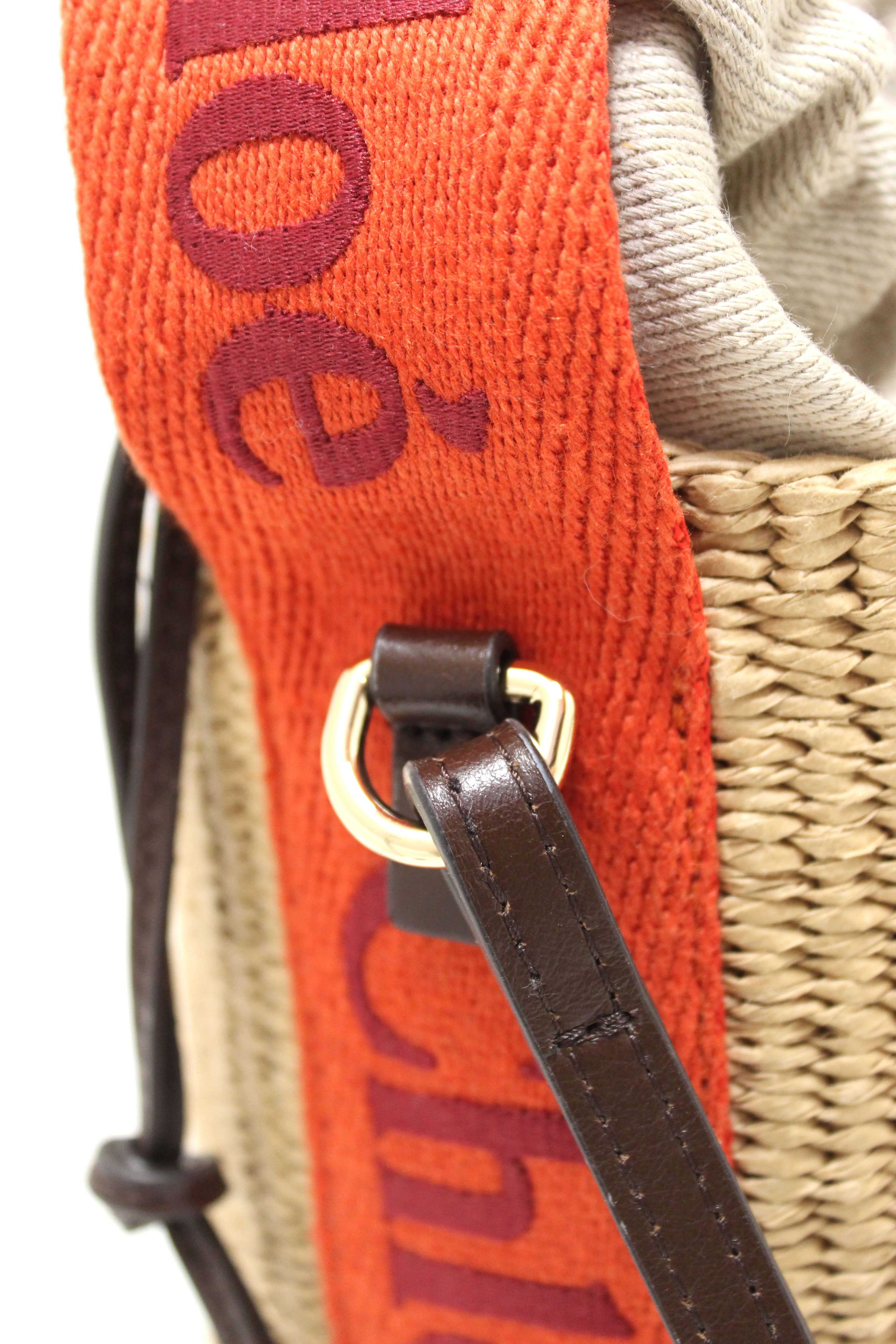 Authentic Chloé Woody Woven with Orange Logo Strap Tops Basket Bag