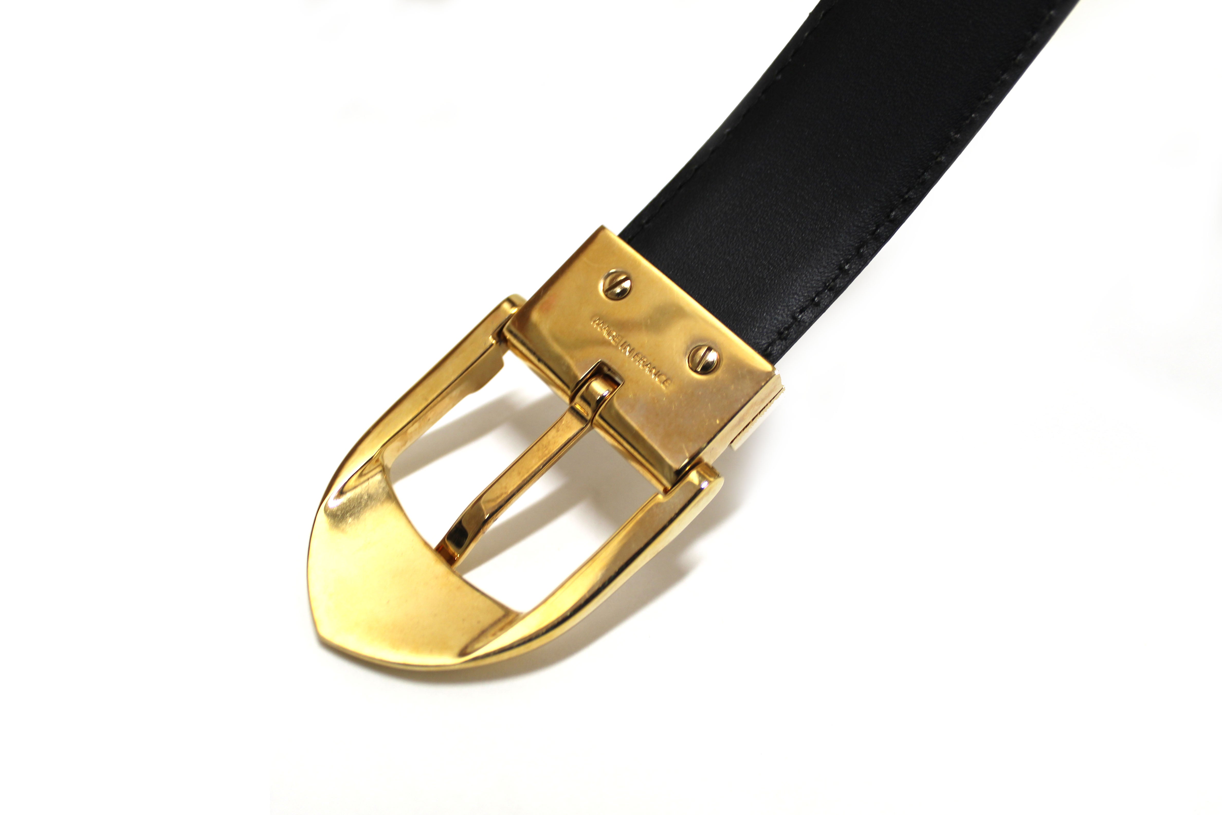 Authentic Louis Vuitton Black Epi Leather Ceinture Gold Buckle Belt Size 44