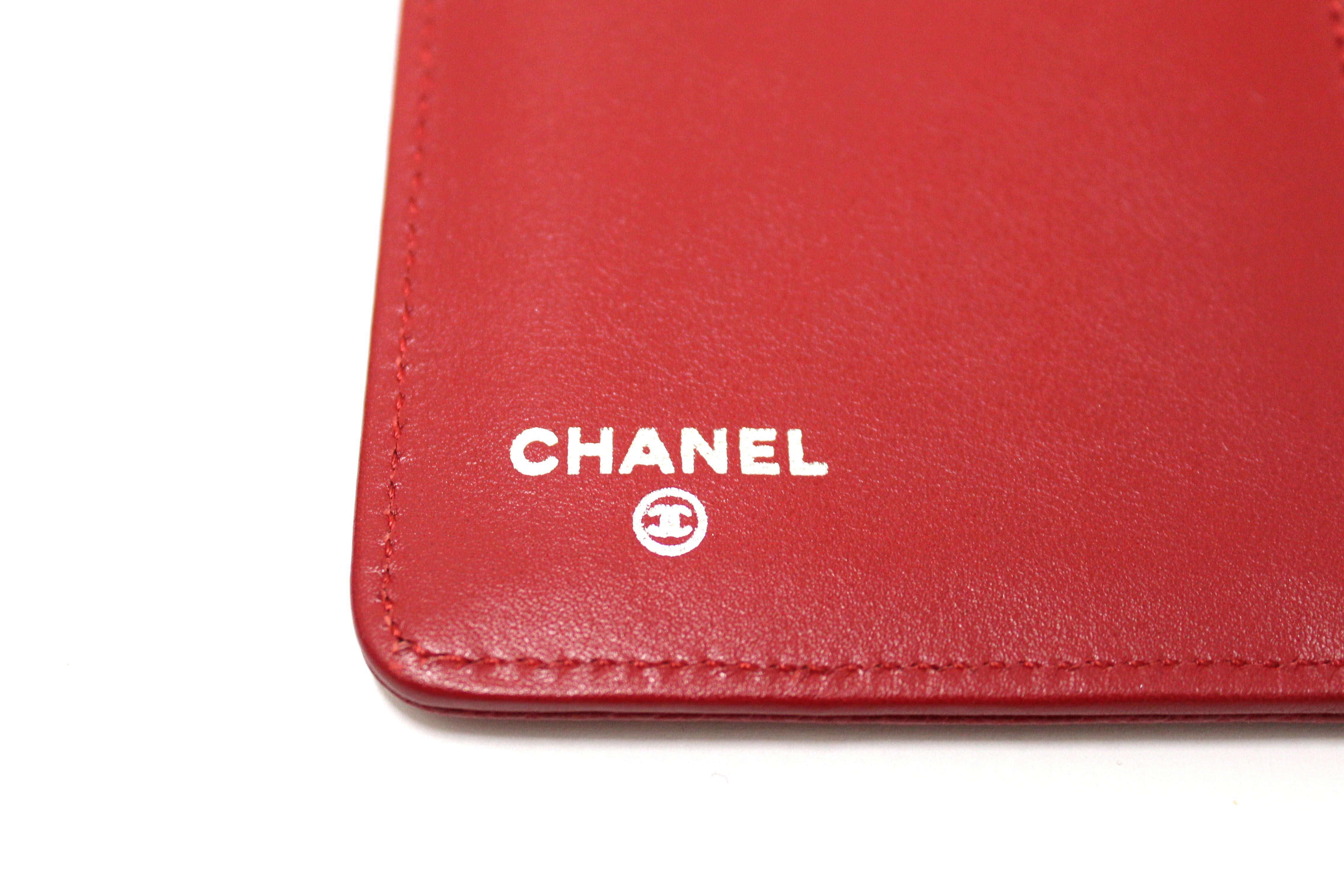 Authentic Chanel Red Caviar Leather Long Wallet