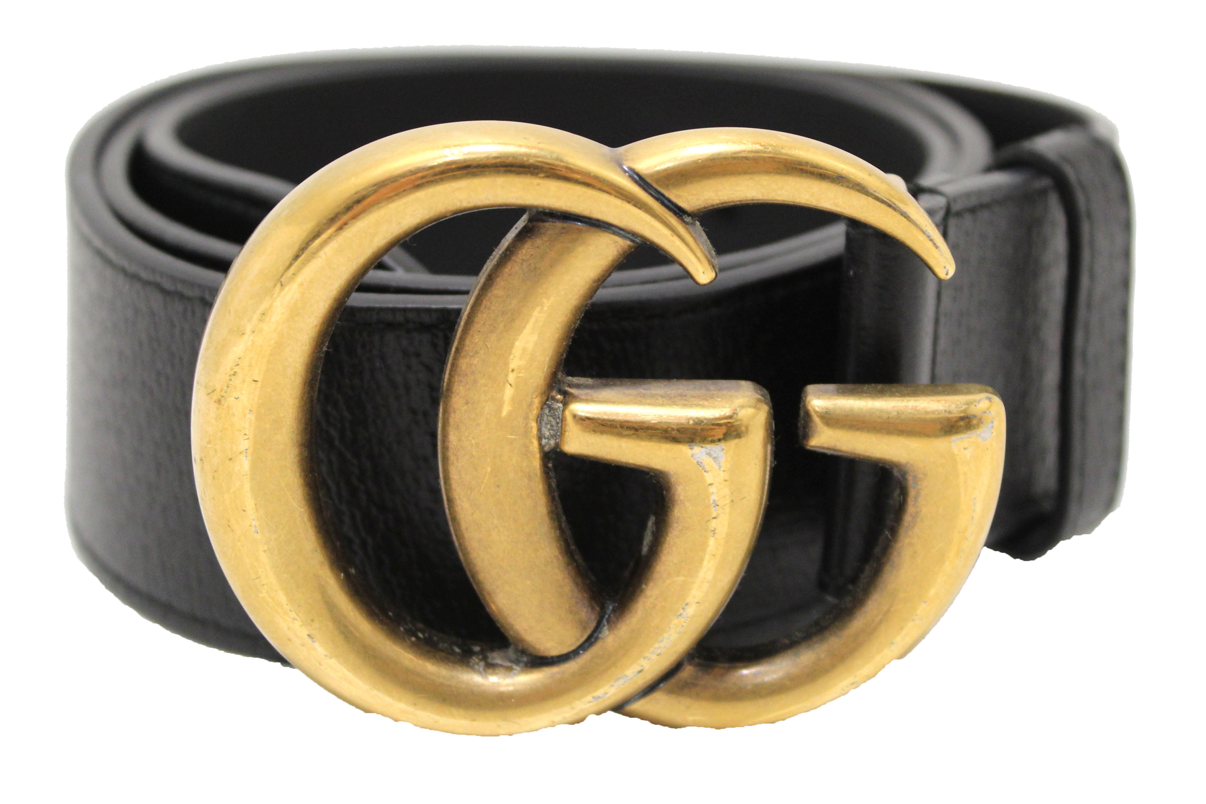 Authentic Gucci Black Leather GG Marmont with Maxi GG Belt Size 85