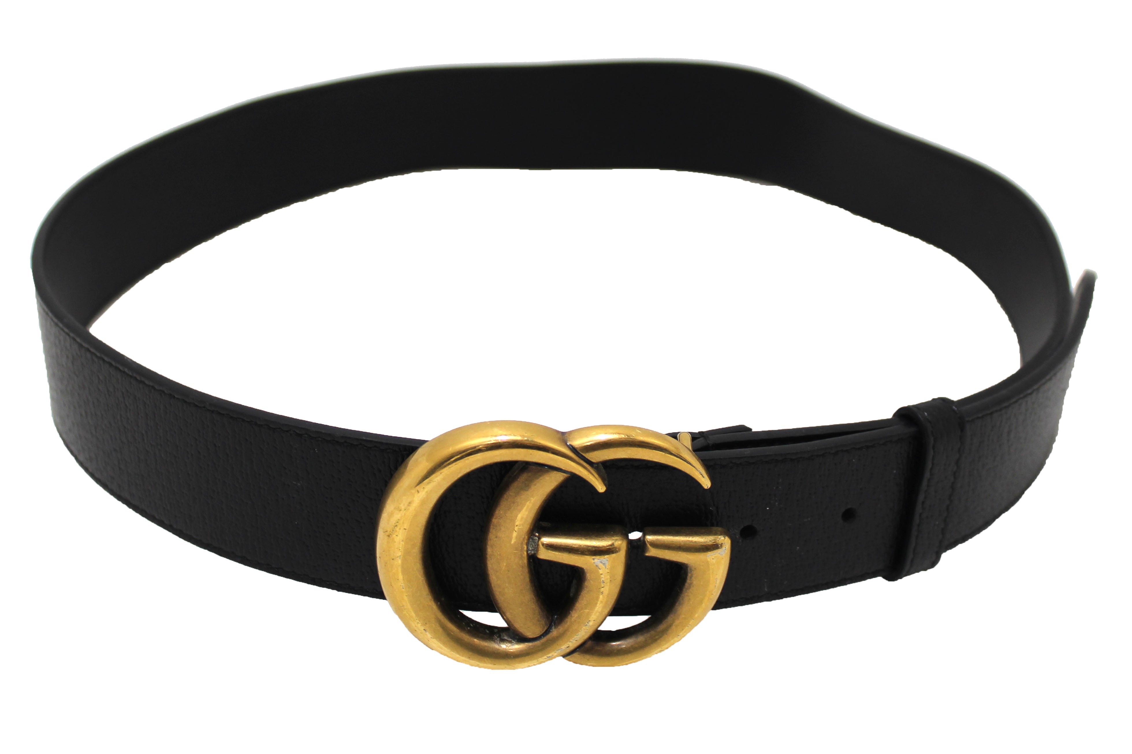 Authentic Gucci Black Leather GG Marmont with Maxi GG Belt Size 85
