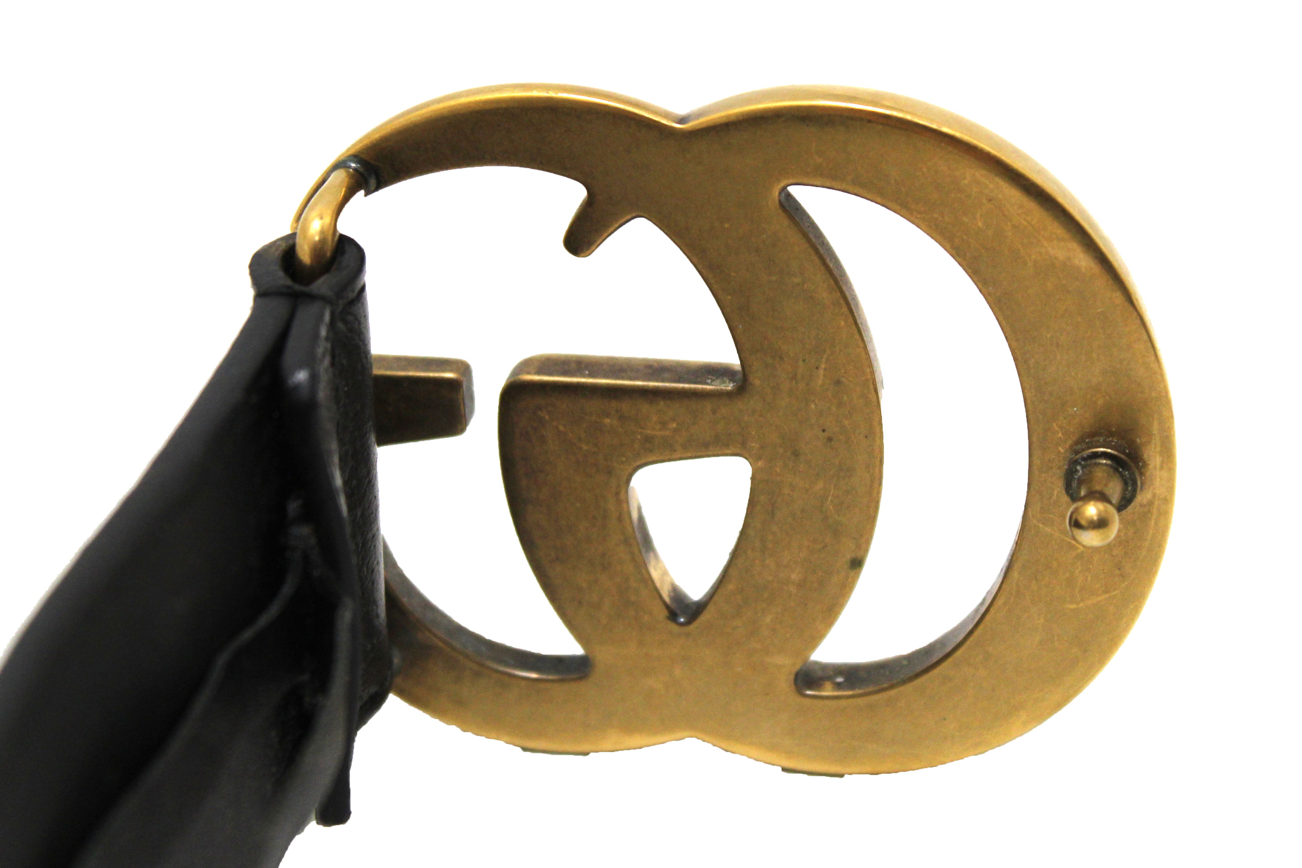 Authentic Gucci Black Leather GG Marmont with Maxi GG Belt Size 85