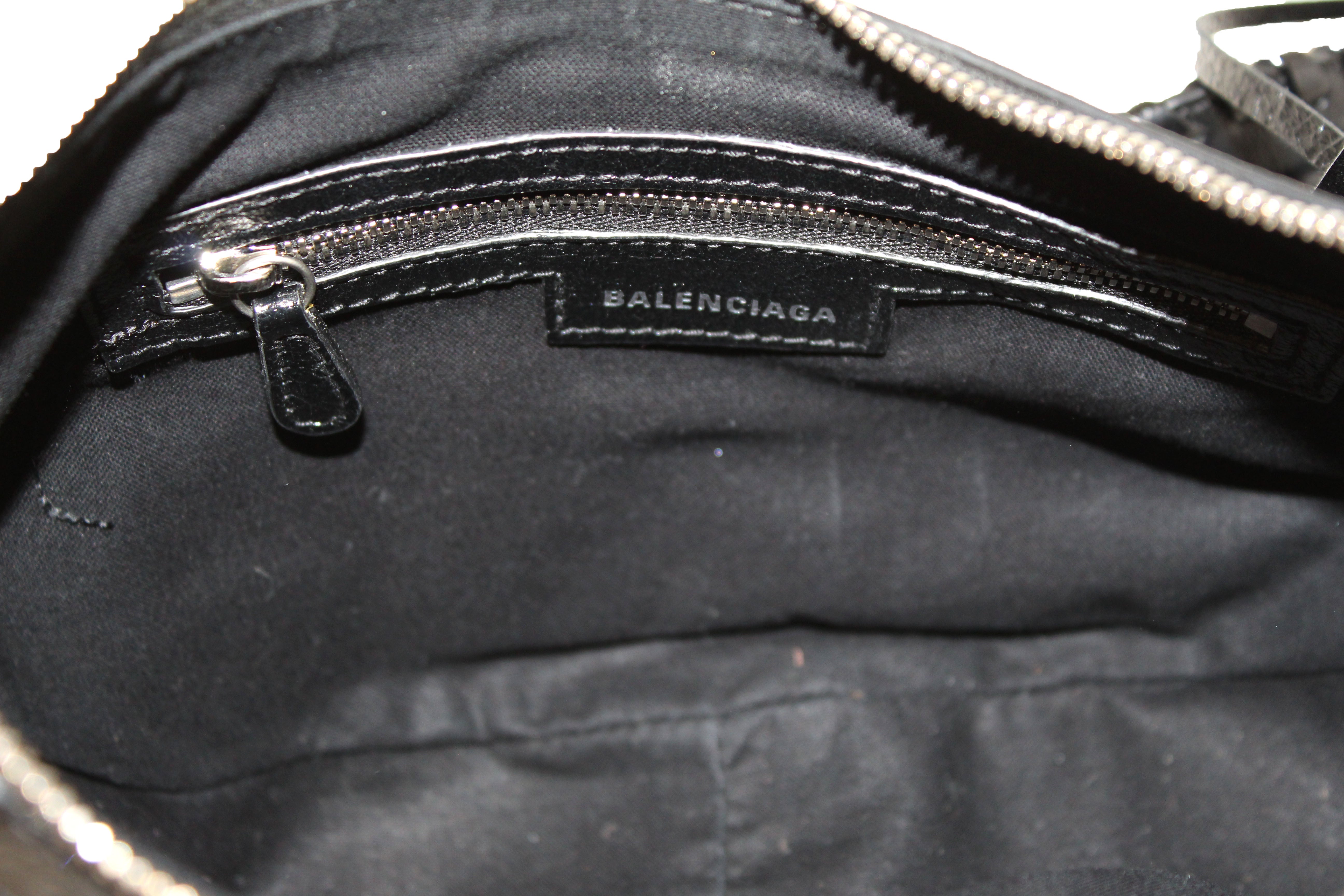 Authentic Balenciaga Black Arena Lambskin Leather Small Le Cagole Shoulder Bag