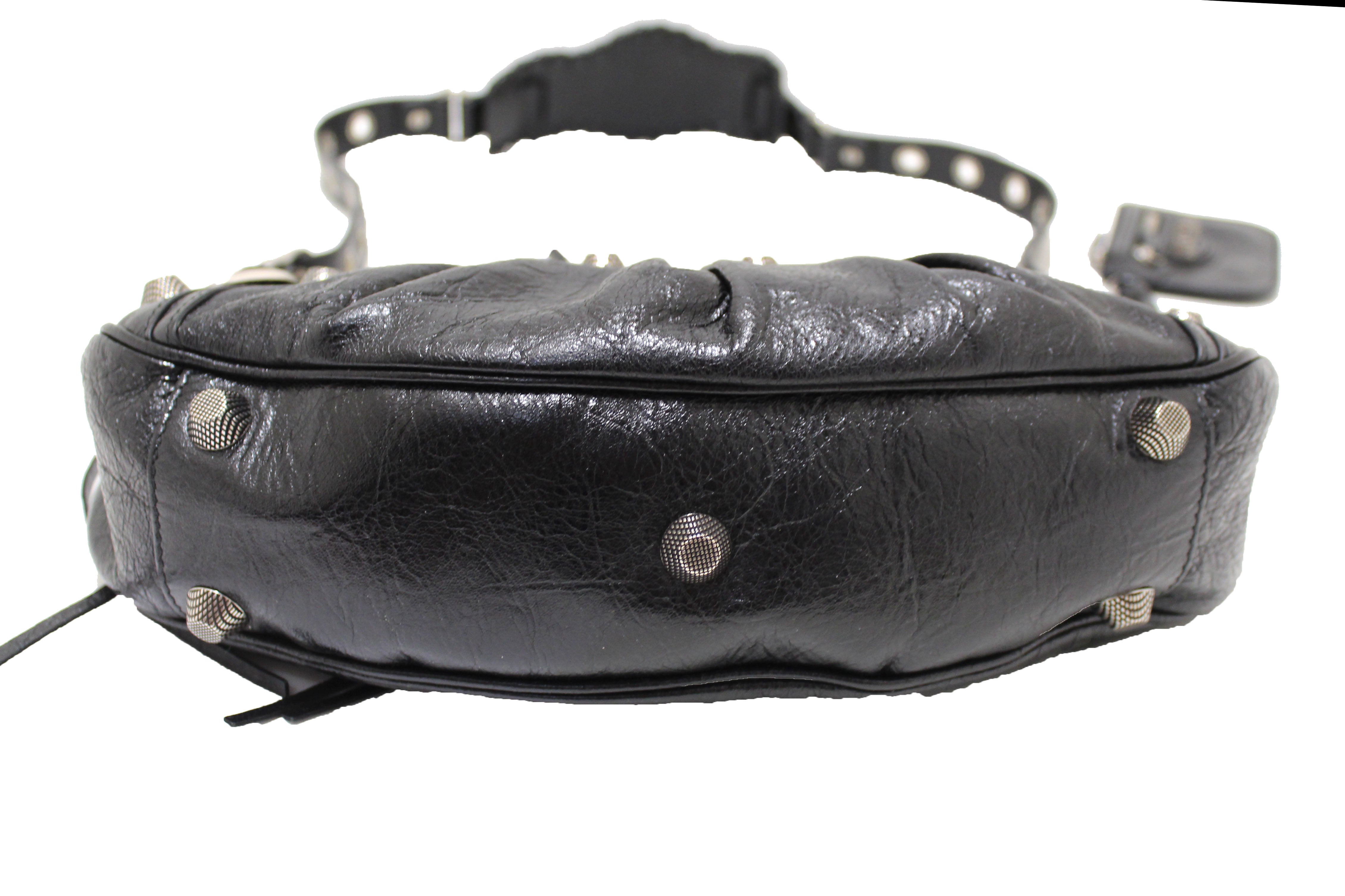 Authentic Balenciaga Black Arena Lambskin Leather Small Le Cagole Shoulder Bag