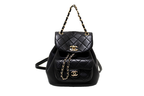 Authentic Chanel Black Lambskin Quilted Leather Small Duma Drawstring Backpack