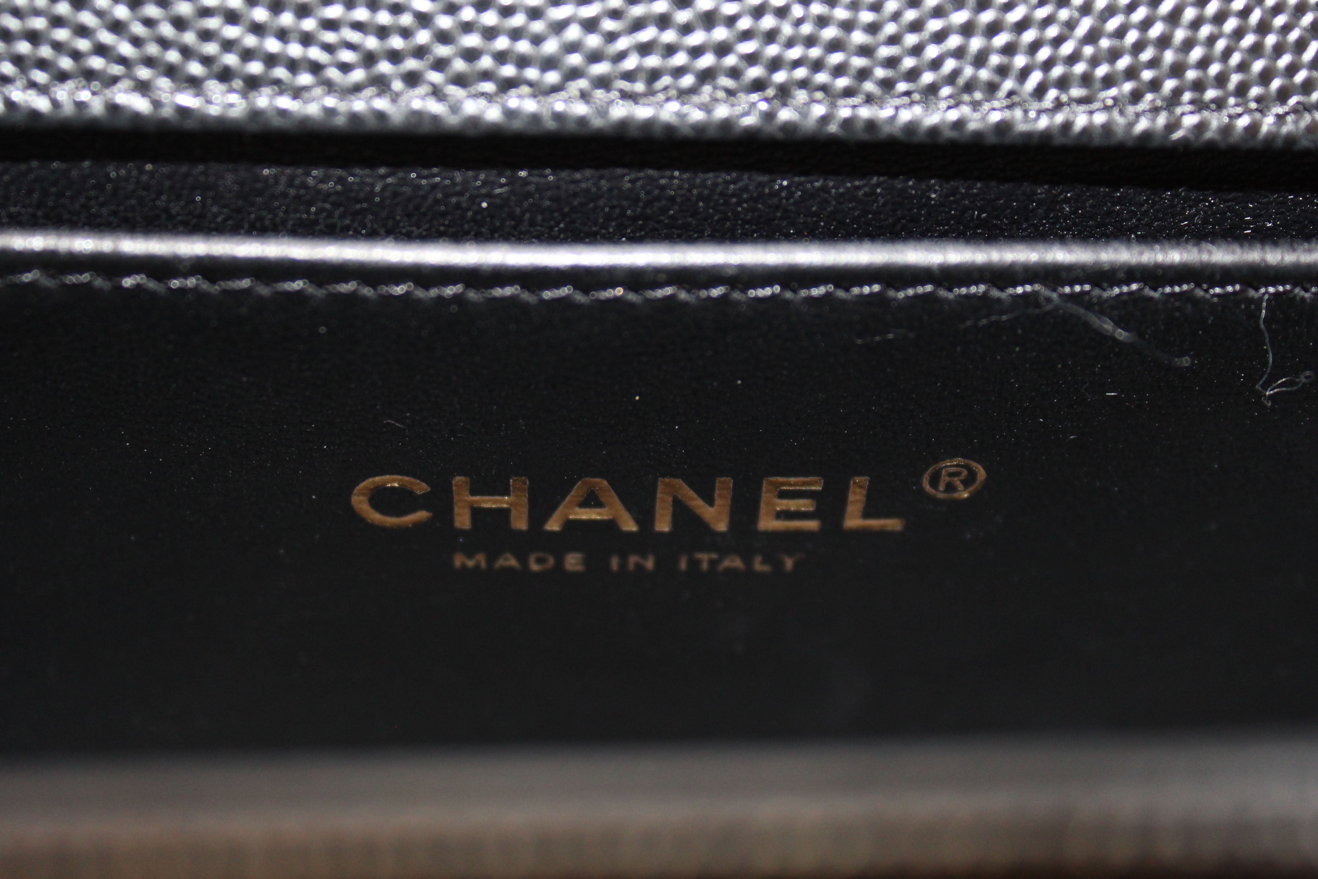 Authentic Chanel Black Quilted Caviar Leather Small Boy Flap Shoulder Bag