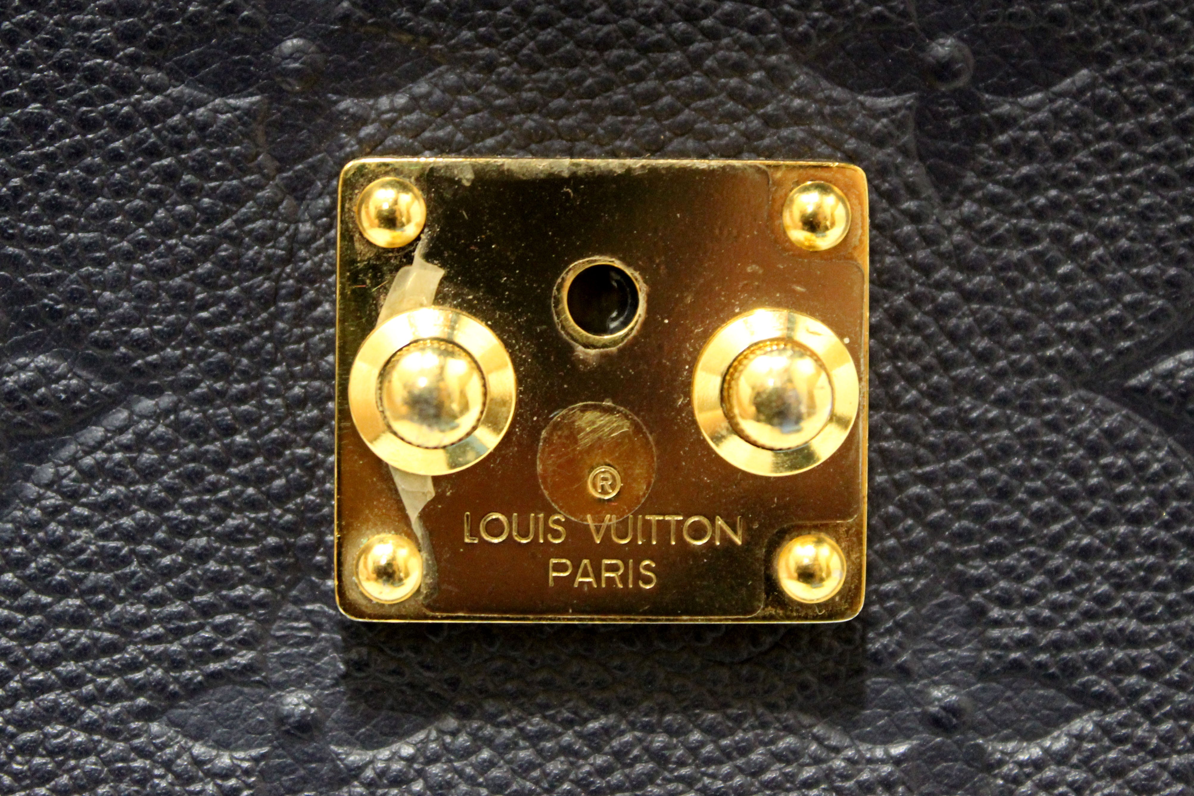 Authentic Louis Vuitton Blue Monogram Empreinte Leather Metis Pochette Messenger Bag
