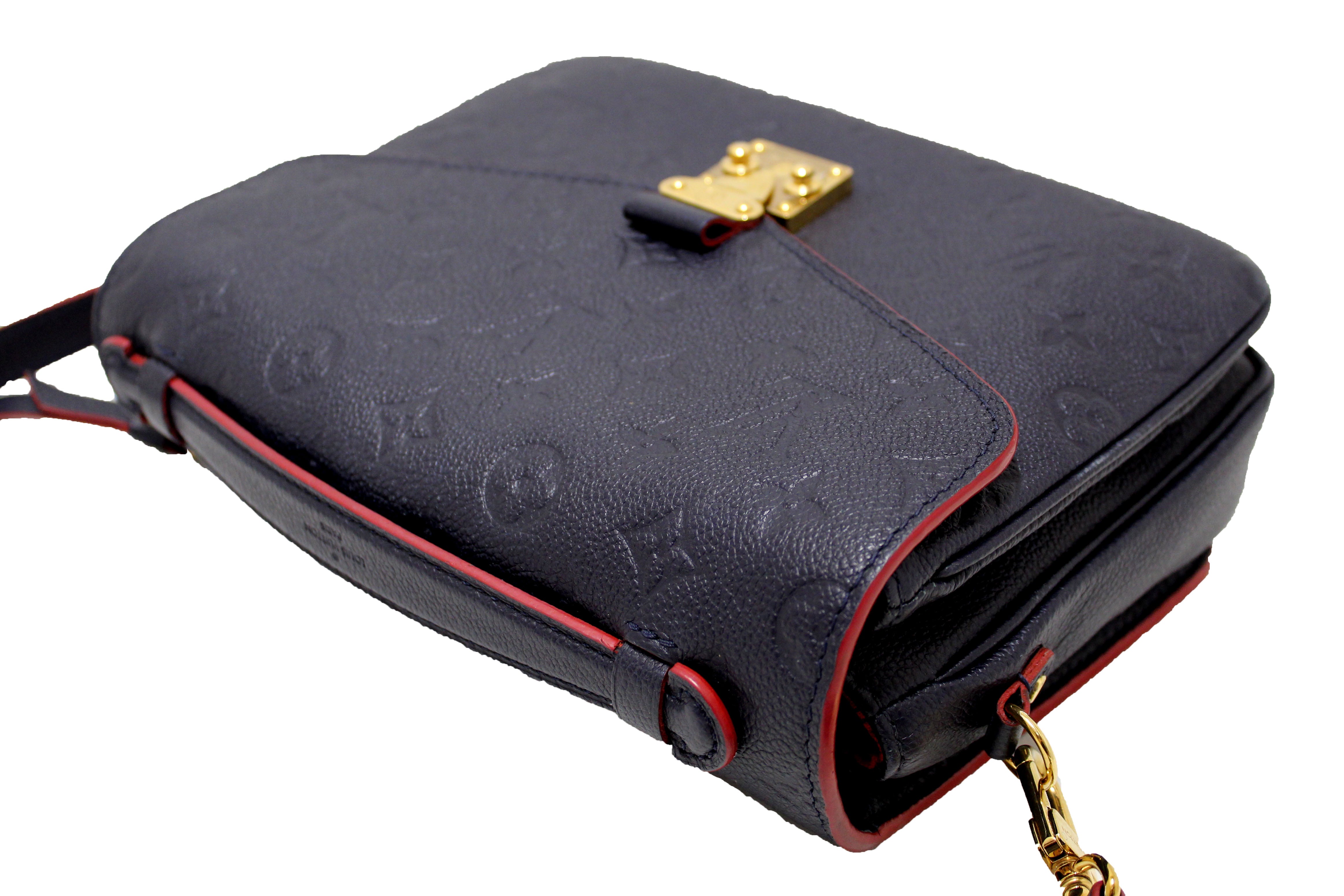 Authentic Louis Vuitton Blue Monogram Empreinte Leather Metis Pochette Messenger Bag