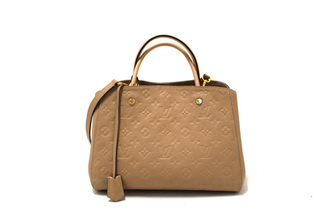 Authentic Louis Vuitton Beige Monogram Empreinte Leather Montaigne MM Bag