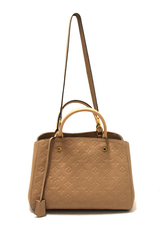 Authentic Louis Vuitton Beige Monogram Empreinte Leather Montaigne MM Bag