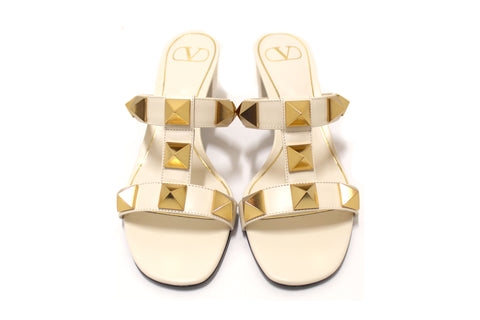 Authentic Valentino Garavani White Leather Roman Stud Sandals Size 38.5