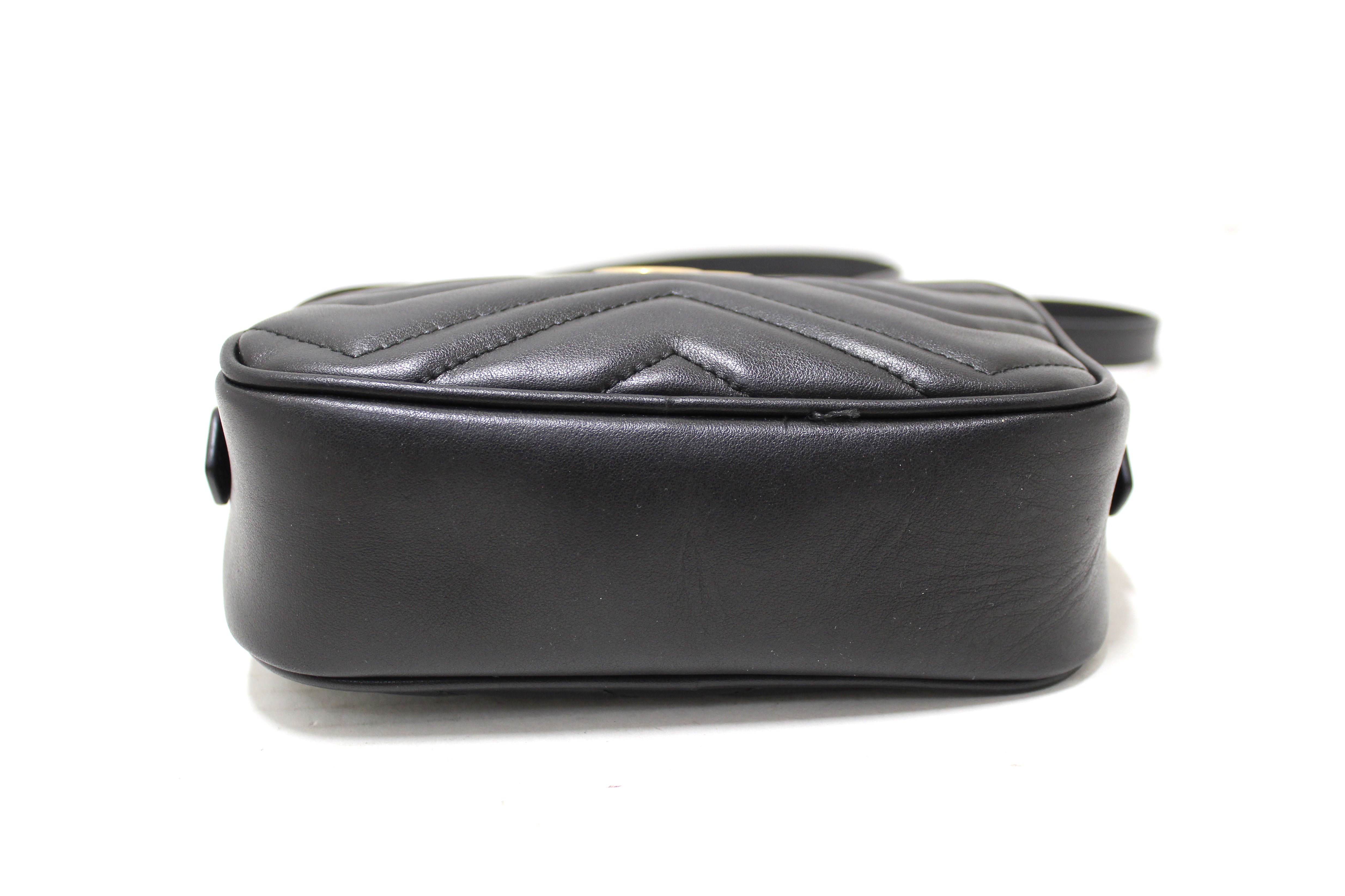 Authentic Gucci Black Marmont Matelasse Leather Mini Camera Crossbody Bag