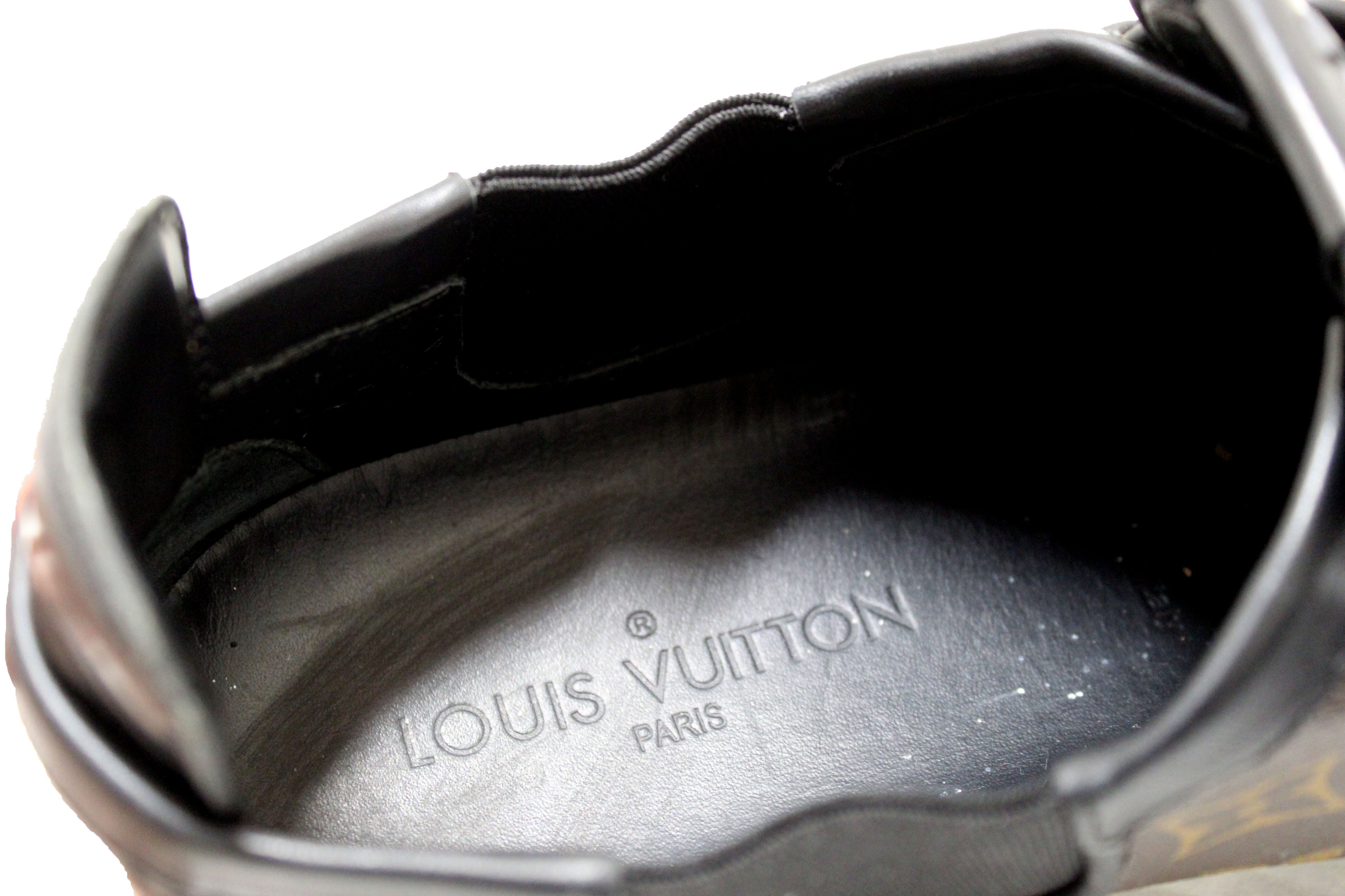 Authentic Louis Vuitton Men's Classic Monogram with Black Leather Slalom Low Top Sneaker Size 8.5