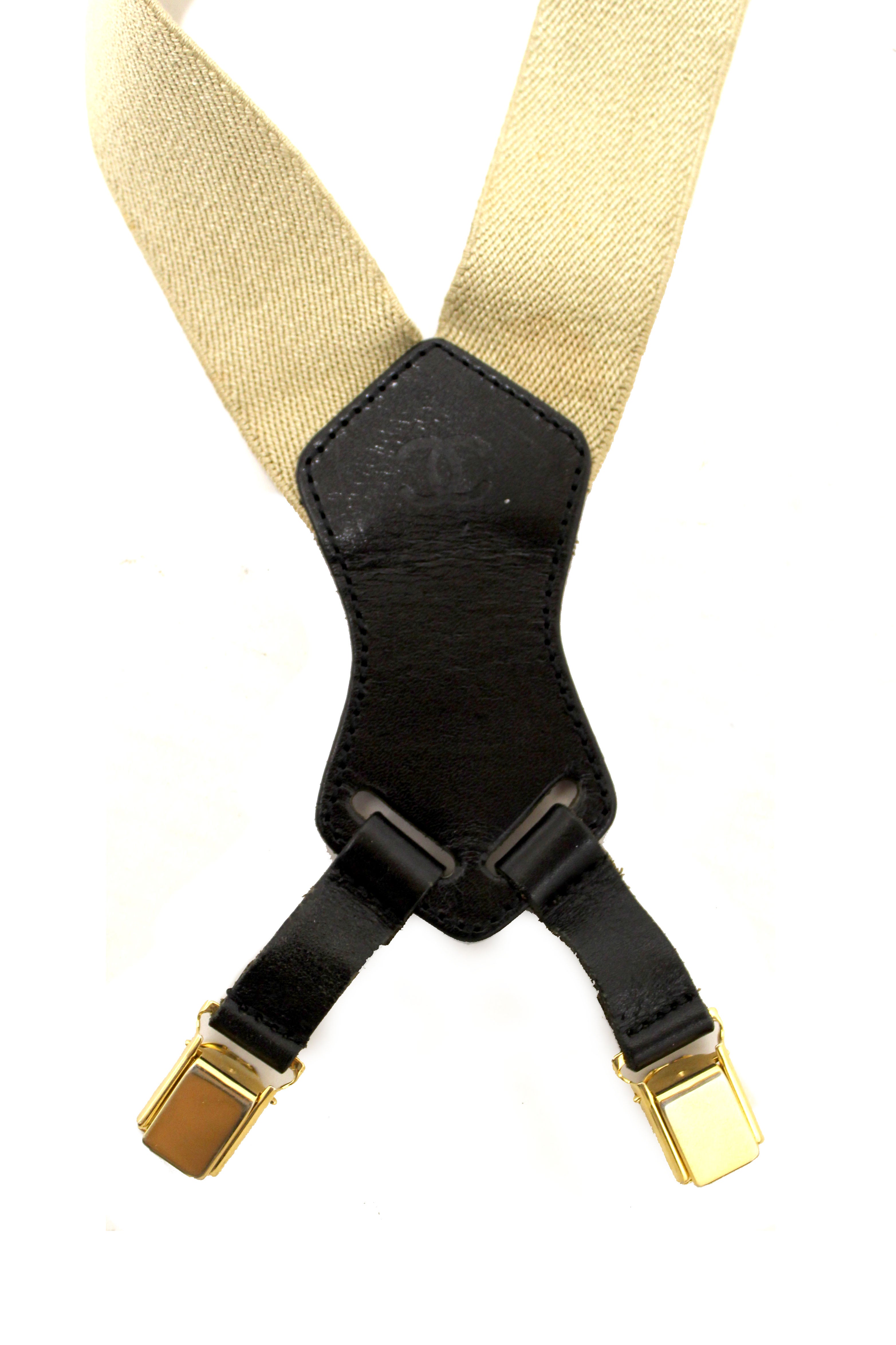 Authentic Chanel Classic Rare Black and Beige Vintage Logo Suspenders Belt