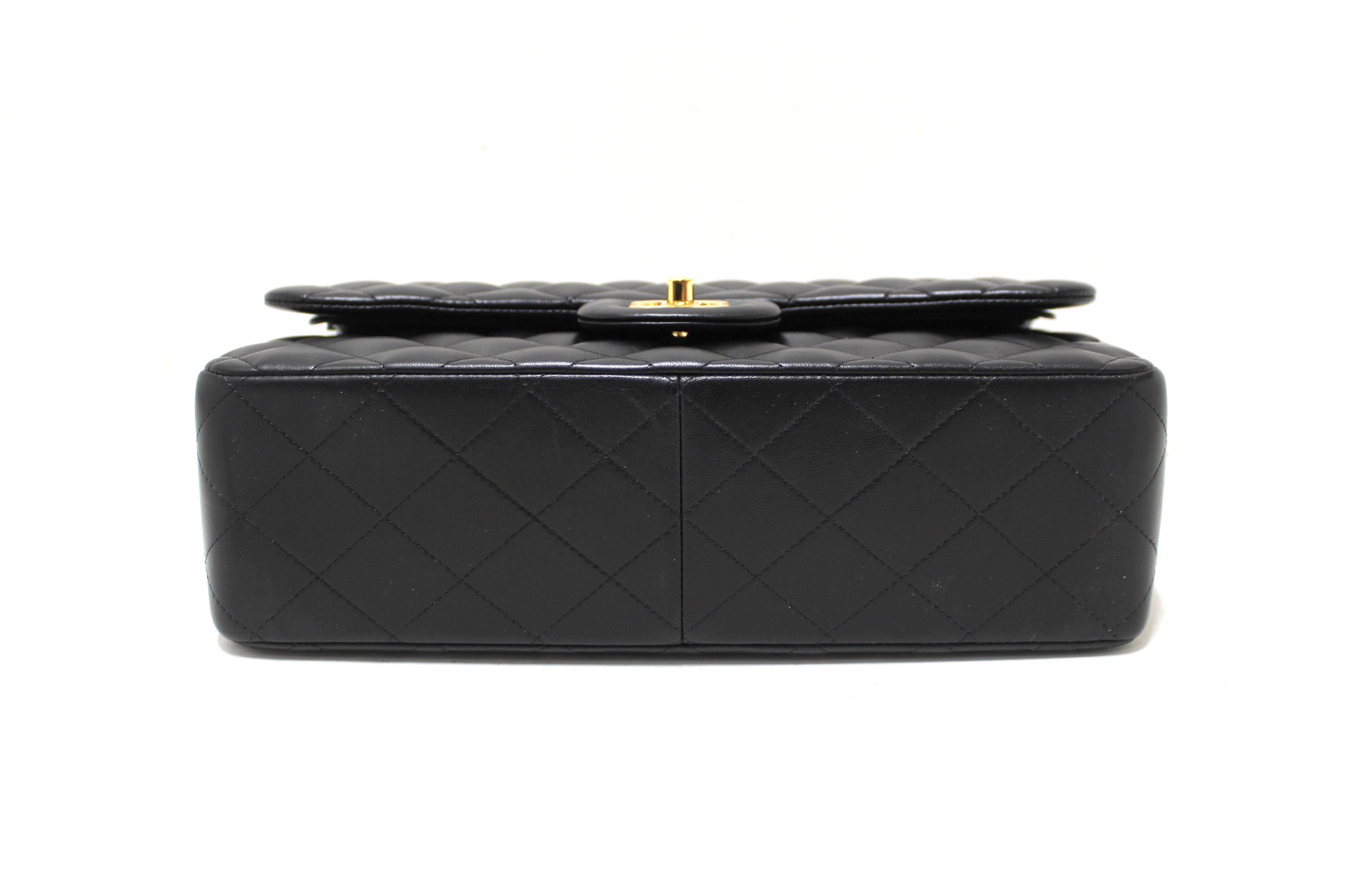 Authentic Chanel Black Quilted Lamskin Leather Classic Jumbo Double Flap Bag