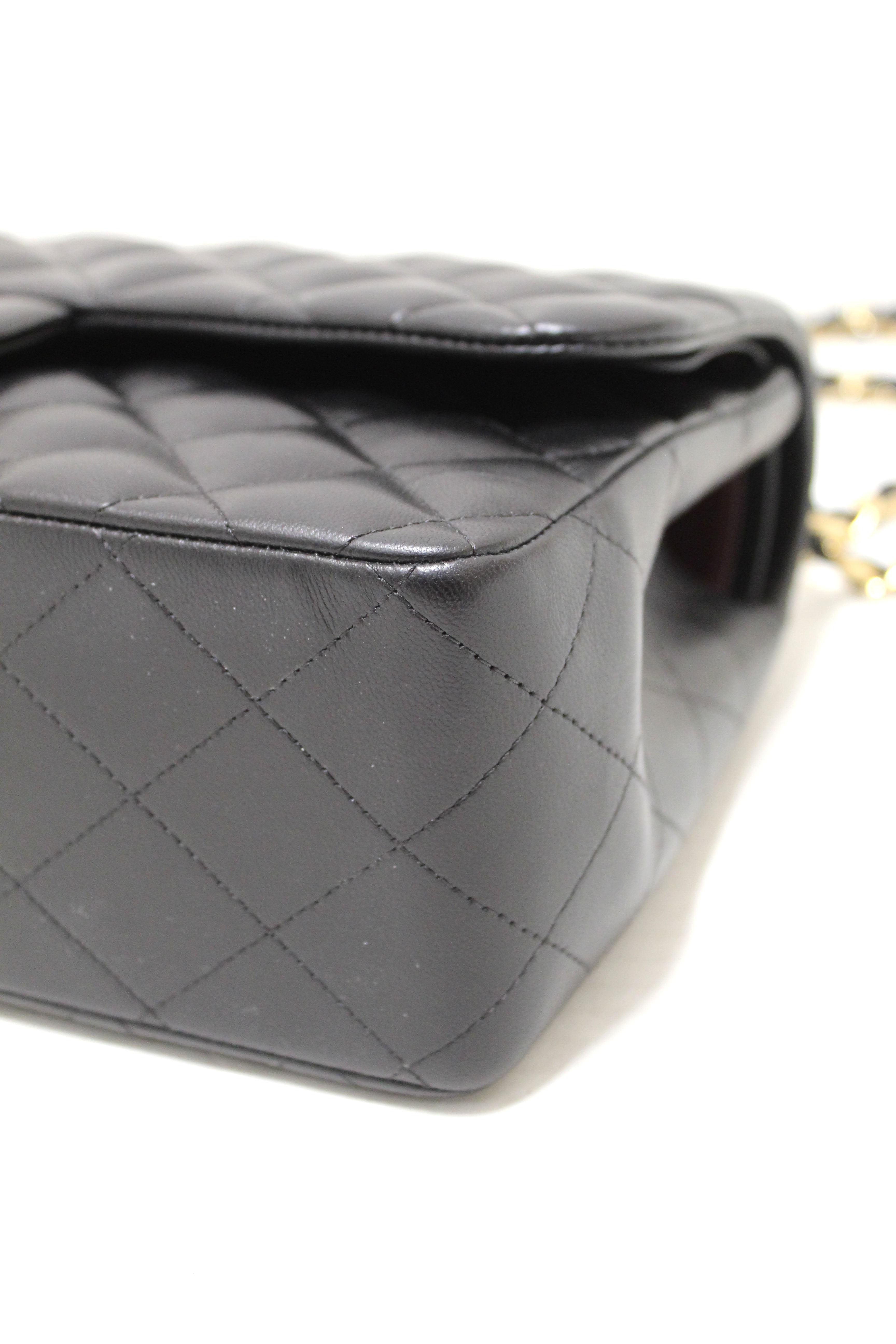 Authentic Chanel Black Quilted Lamskin Leather Classic Jumbo Double Flap Bag