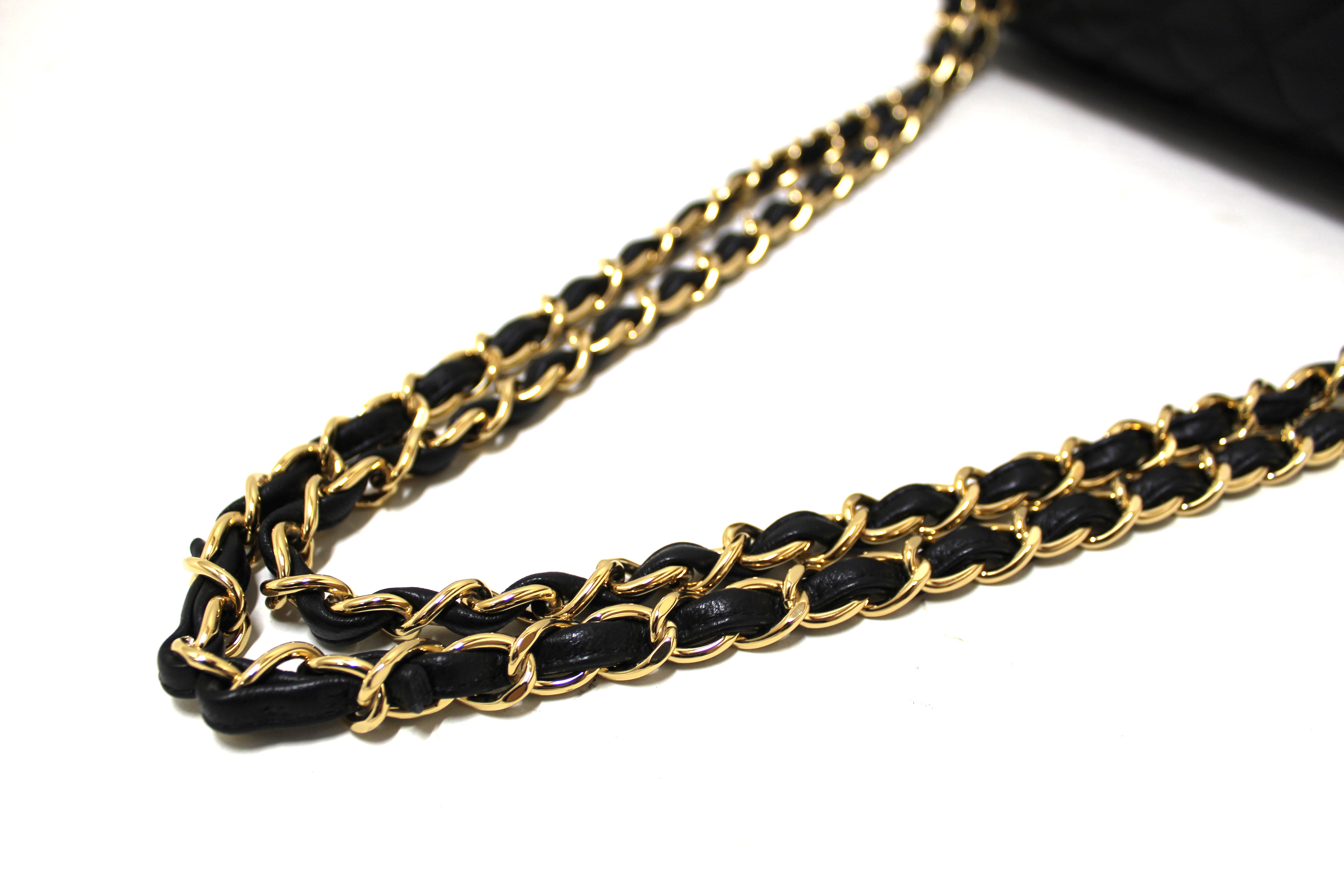 Authentic Chanel Black Quilted Lamskin Leather Classic Jumbo Double Flap Bag