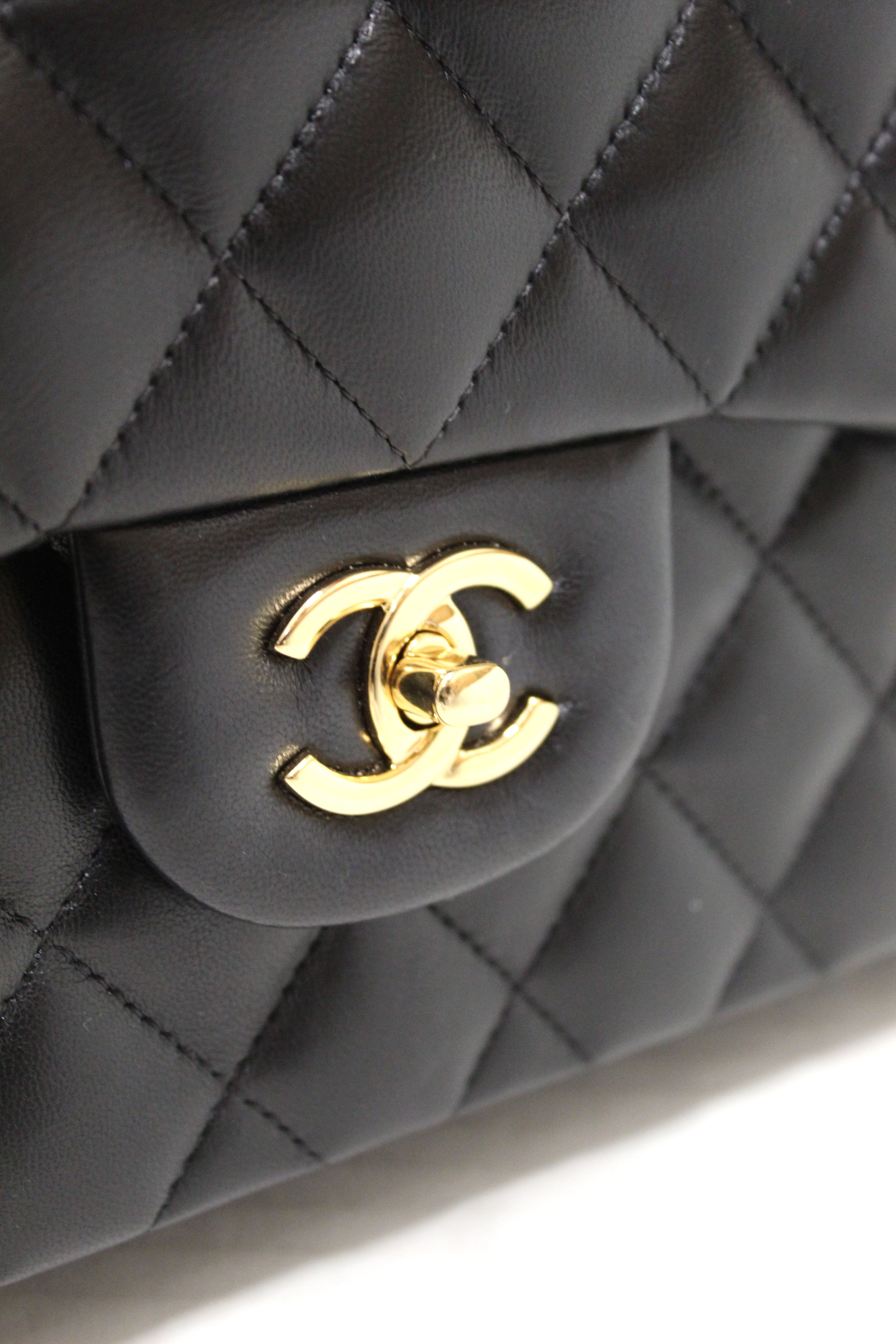 Authentic Chanel Black Quilted Lamskin Leather Classic Jumbo Double Flap Bag