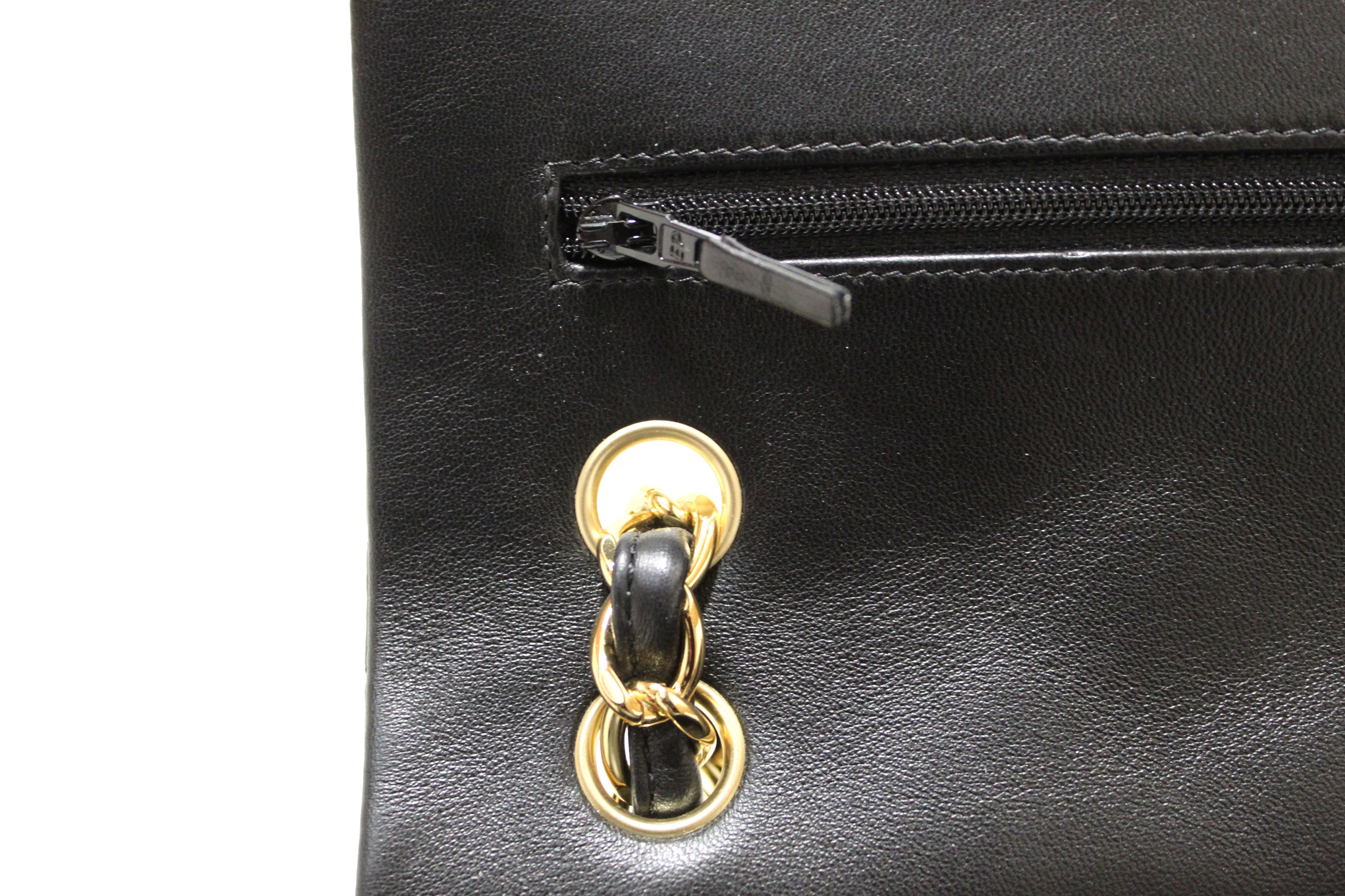 Authentic Chanel Black Quilted Lamskin Leather Classic Jumbo Double Flap Bag