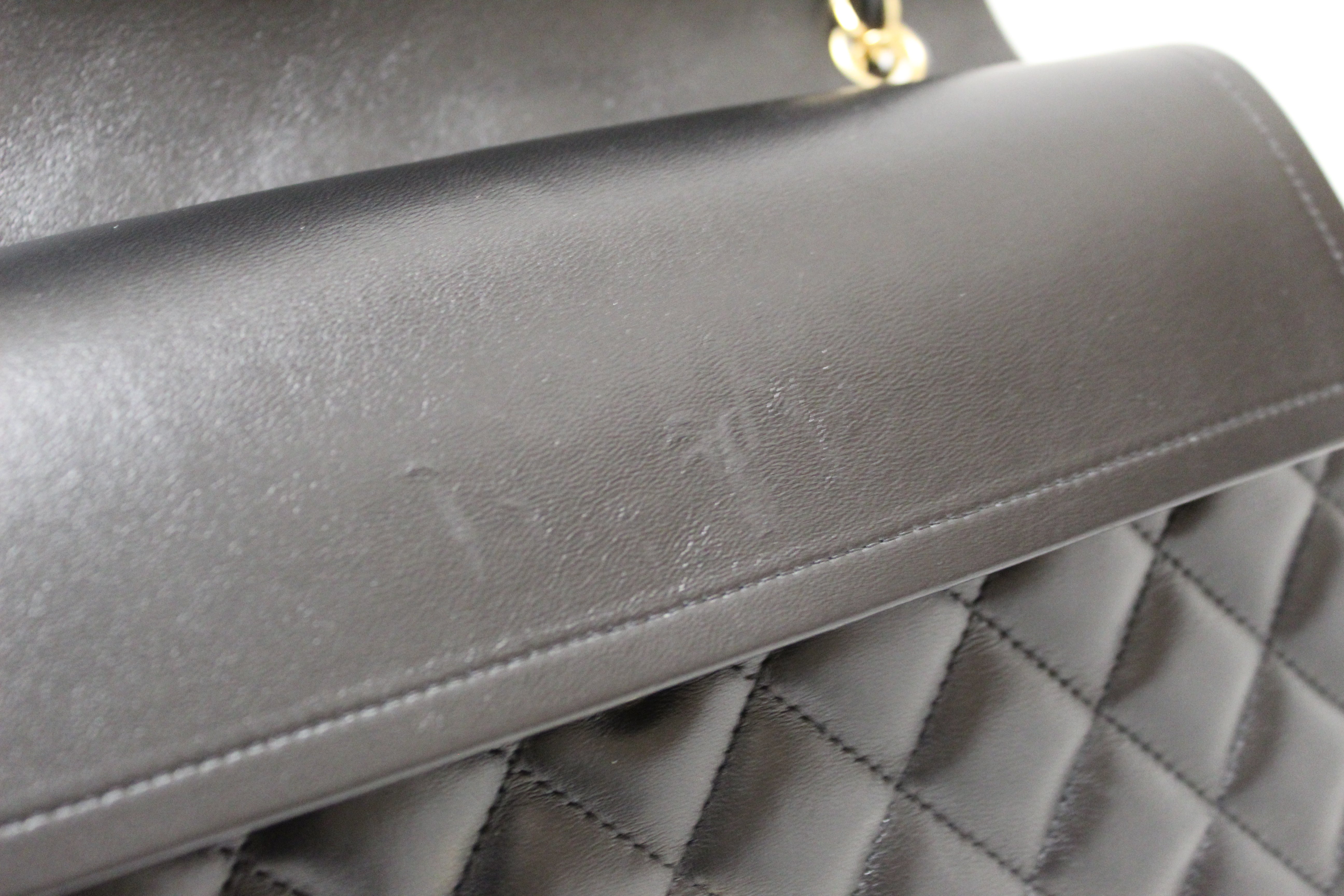 Authentic Chanel Black Quilted Lamskin Leather Classic Jumbo Double Flap Bag