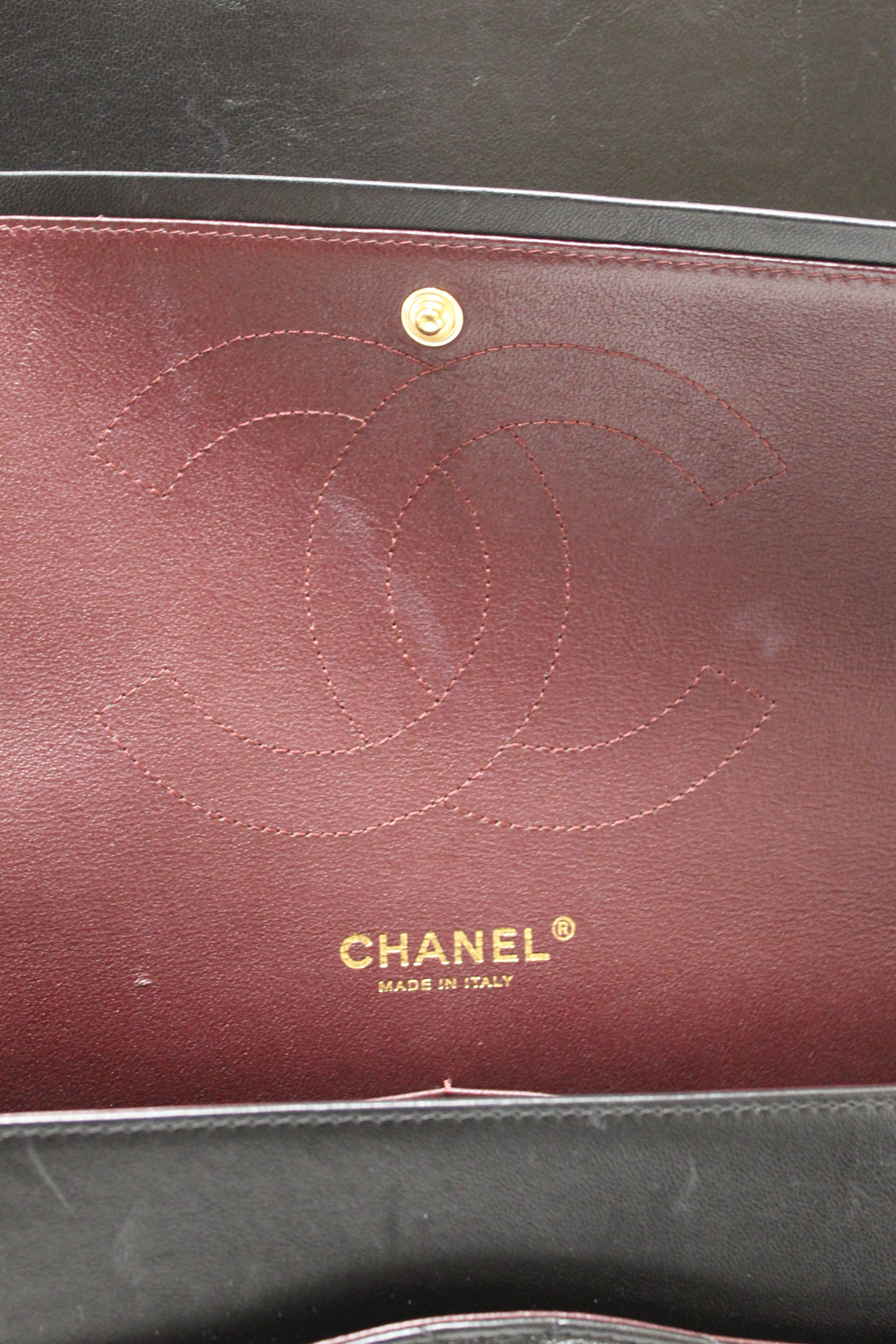 Authentic Chanel Black Quilted Lamskin Leather Classic Jumbo Double Flap Bag