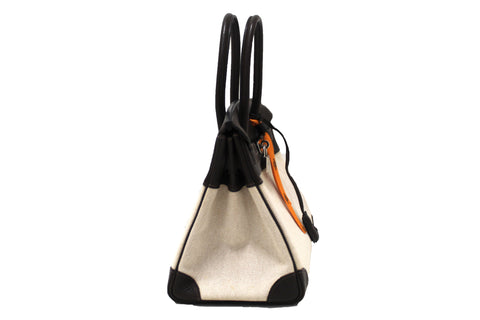 Authentic Hermes Brown Togo Leather and Toile Canvas Birkin 30 Bag