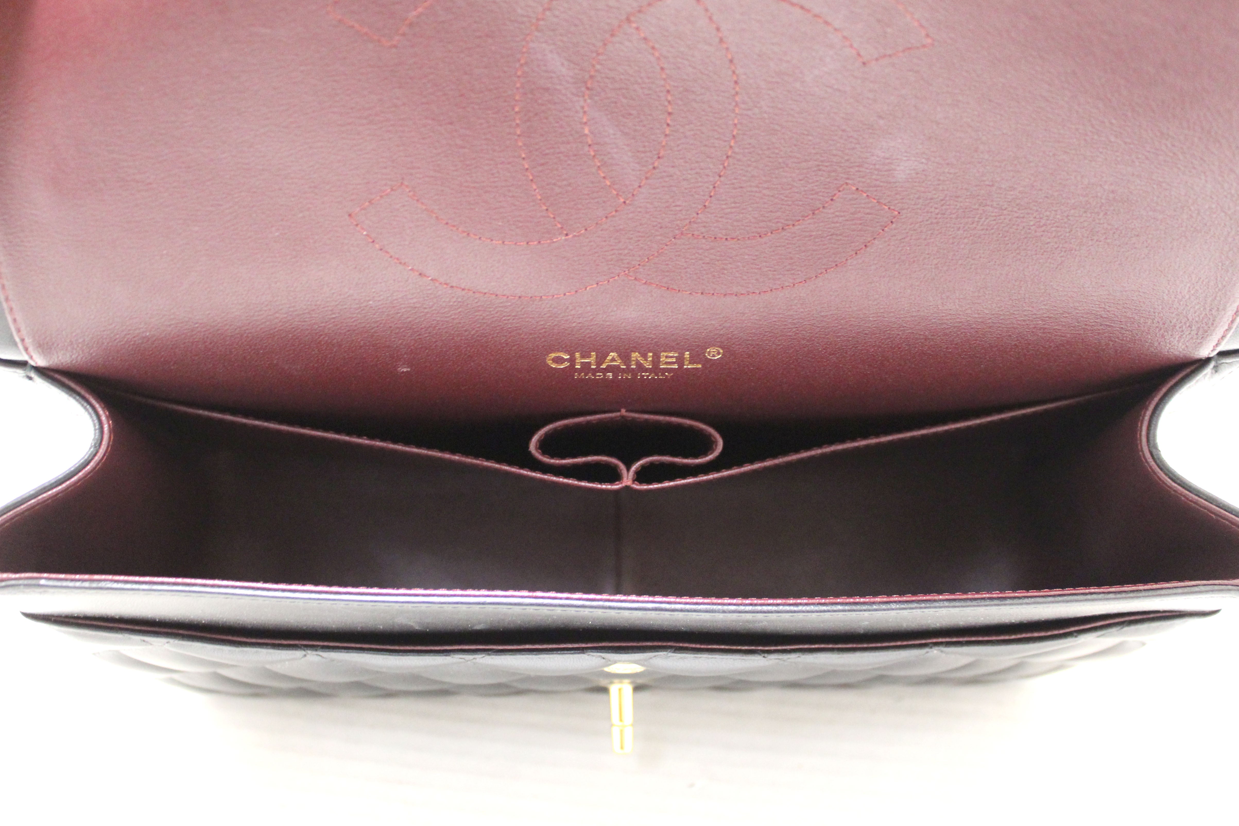 Authentic Chanel Black Quilted Lamskin Leather Classic Jumbo Double Flap Bag