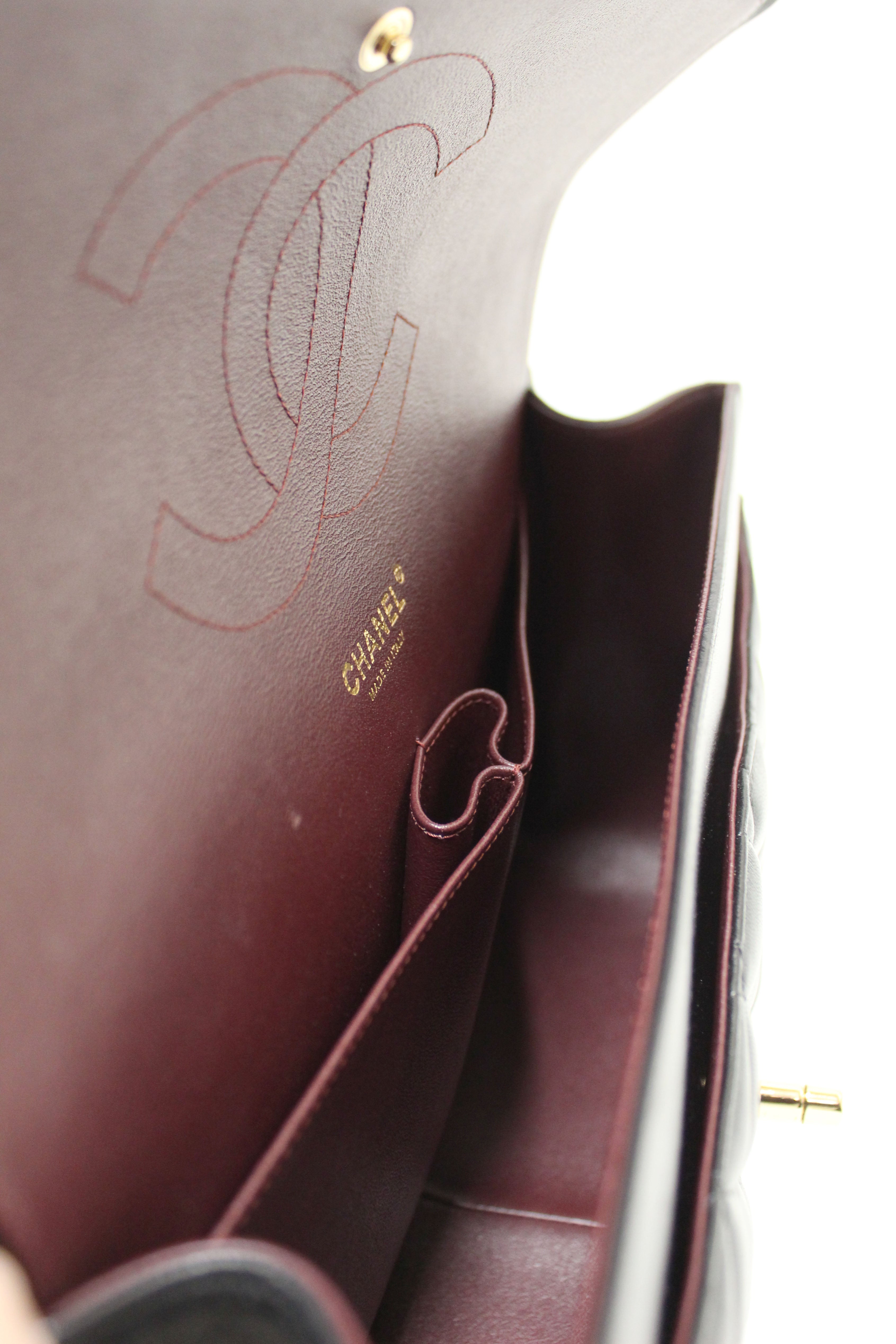 Authentic Chanel Black Quilted Lamskin Leather Classic Jumbo Double Flap Bag