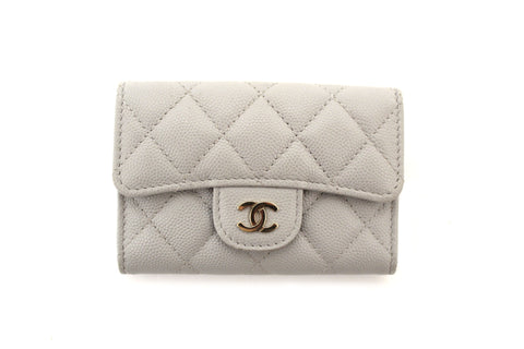 Authentic Chanel Grey Caviar Quilted Leather CC Flap Card Holder