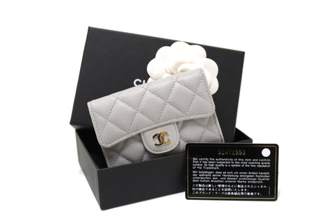 Authentic Chanel Grey Caviar Quilted Leather CC Flap Card Holder
