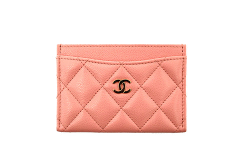 Authentic Chanel Pink Quilted Caviar Leather Card Holder
