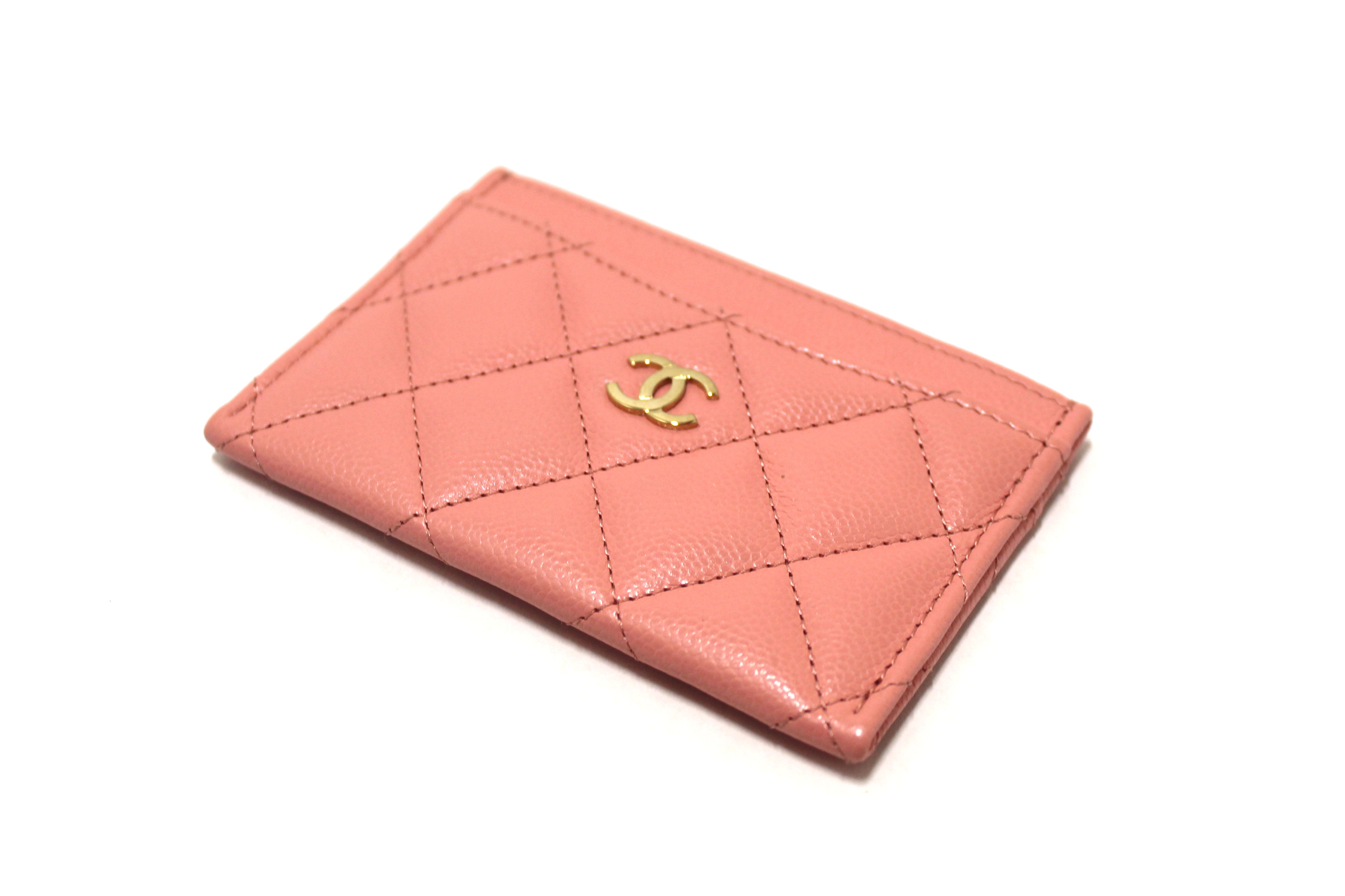 Authentic Chanel Pink Quilted Caviar Leather Card Holder