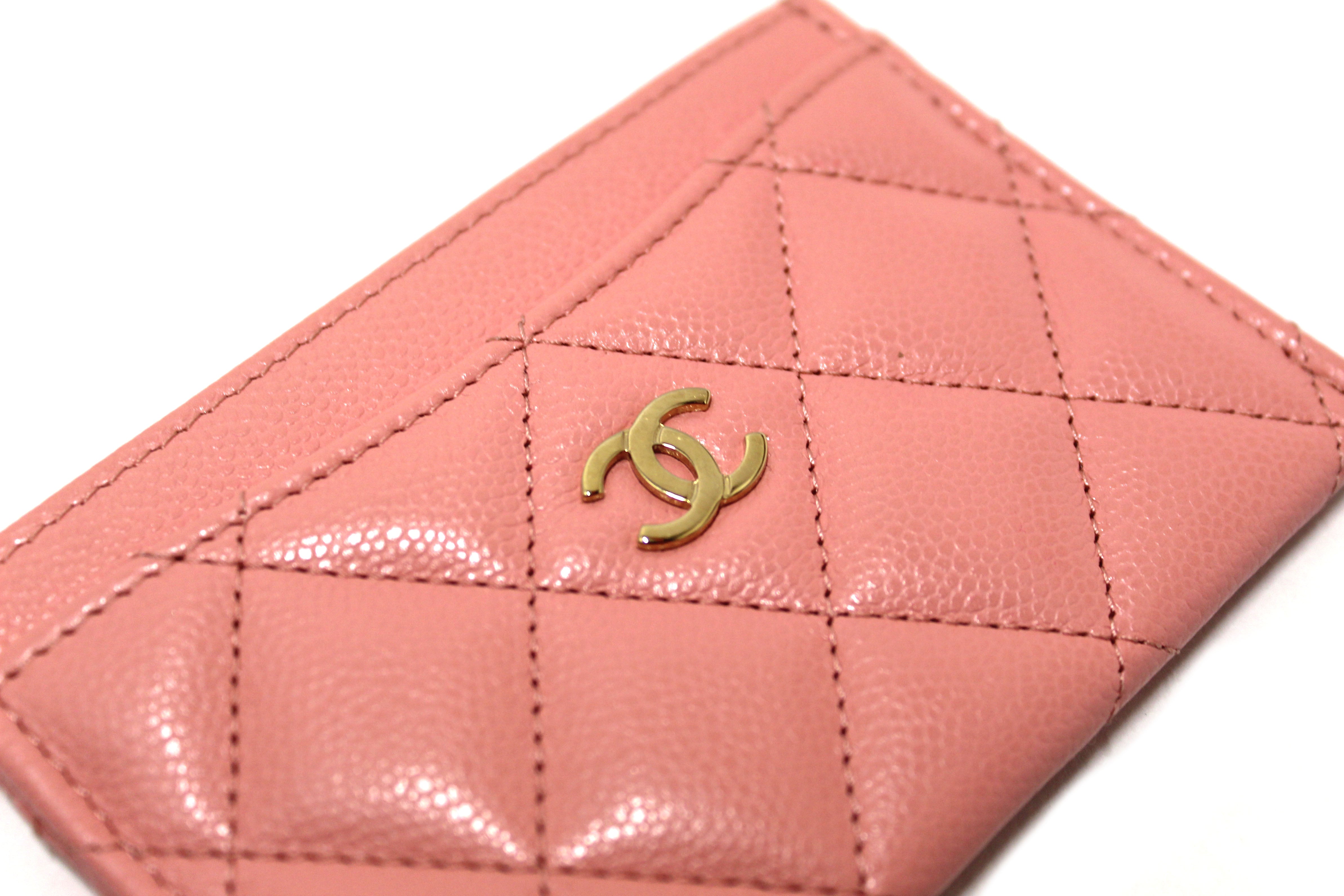 Authentic Chanel Pink Quilted Caviar Leather Card Holder