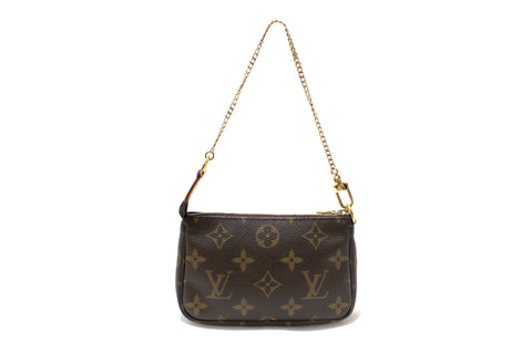 Authentic Louis Vuitton Classic Monogram Canvas Mini Pochette Clutch Bag