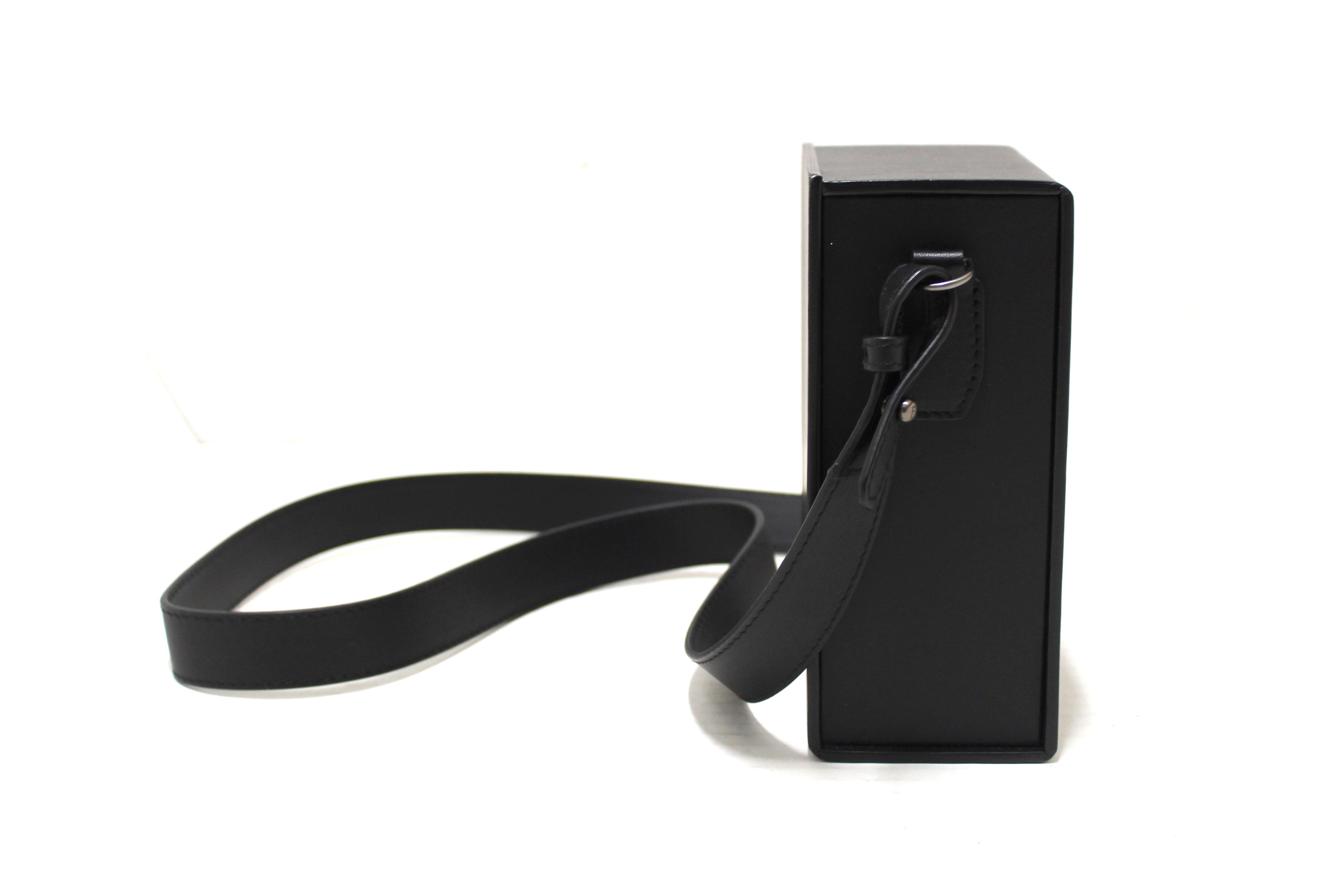 Authentic Fendi Black Leather Vertical Mini Box Messenger Bag
