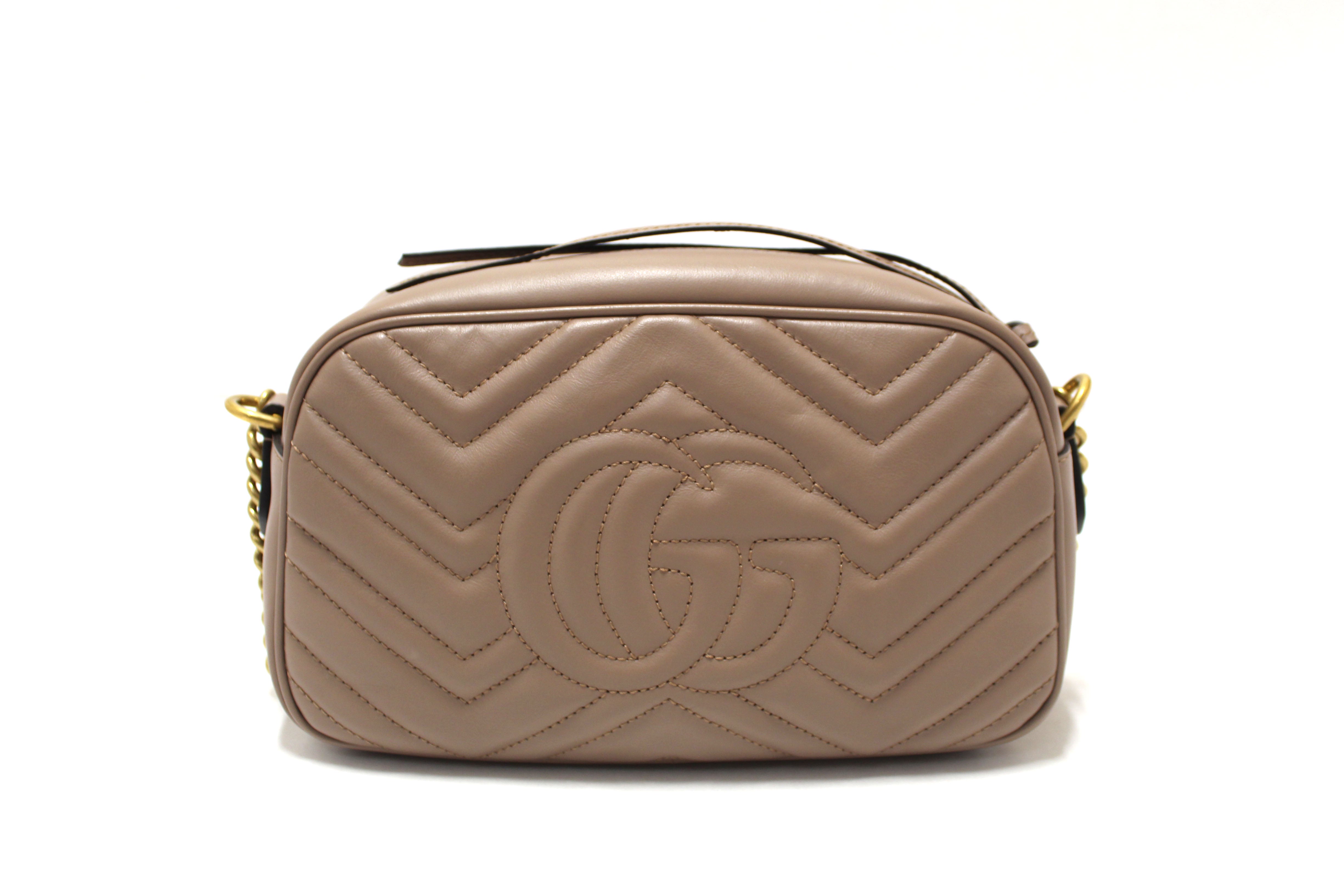 Authentic Gucci Porcelain Rose Marmont Matelassé Chevron Leather Small Shoulder Bag