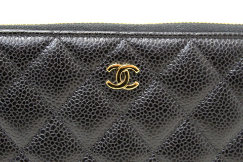 Authentic Chanel Black Quilted Caviar Leather Classic Long Zipped Wallet