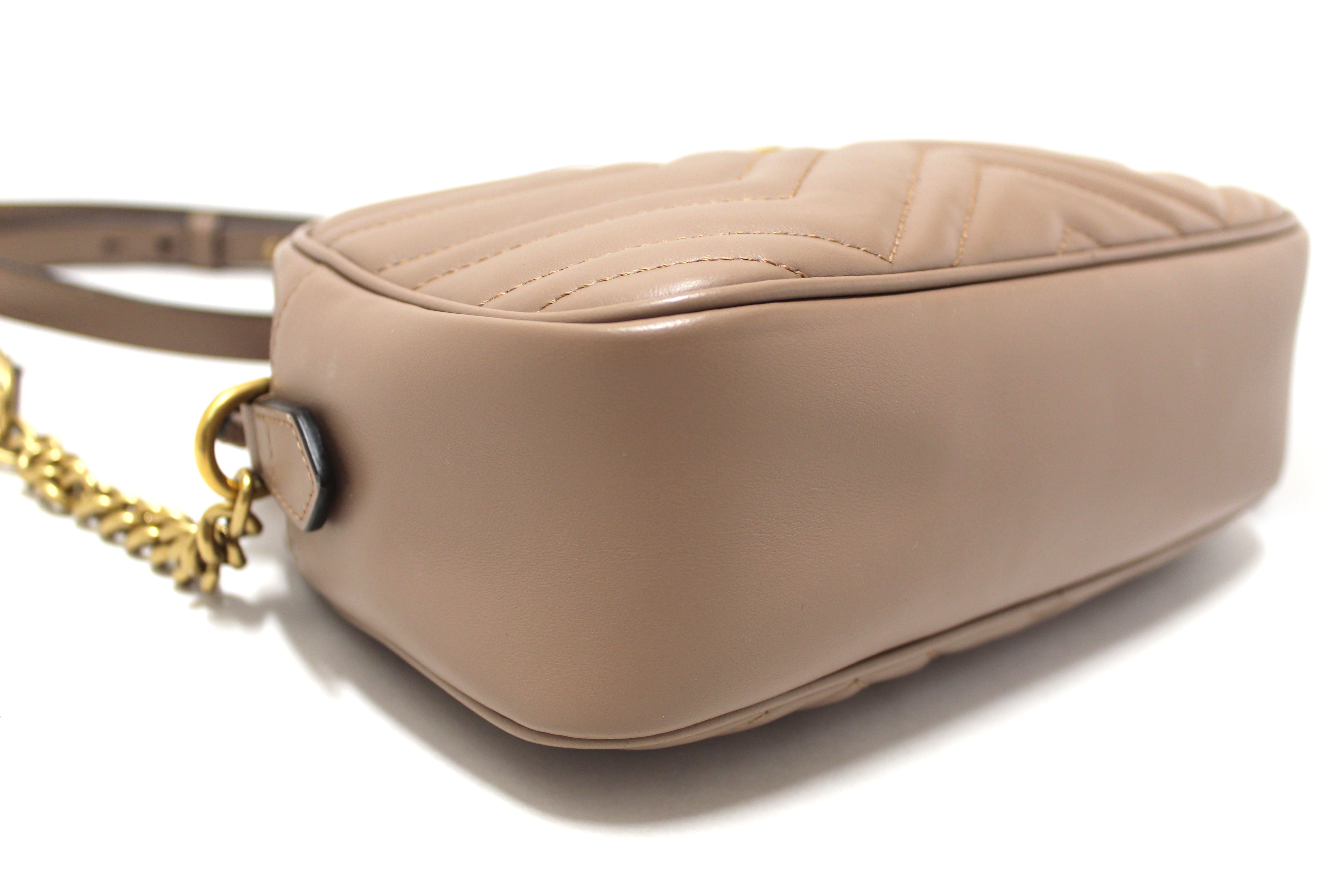 Authentic Gucci Porcelain Rose Marmont Matelassé Chevron Leather Small Shoulder Bag
