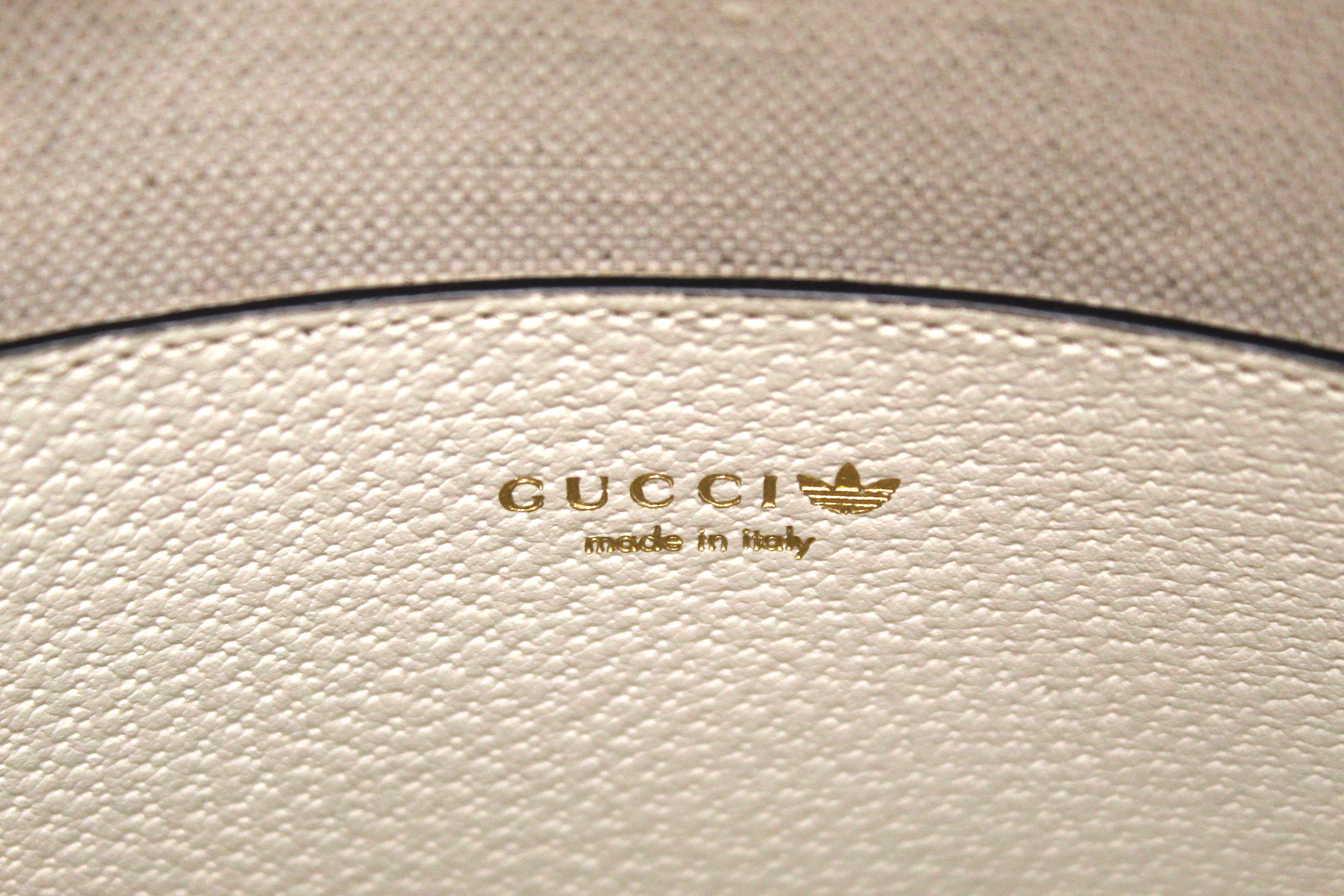 Authentic Limited Edition Adidas x Gucci Horsebit 1955 Mini Top Handle White Leather Bag