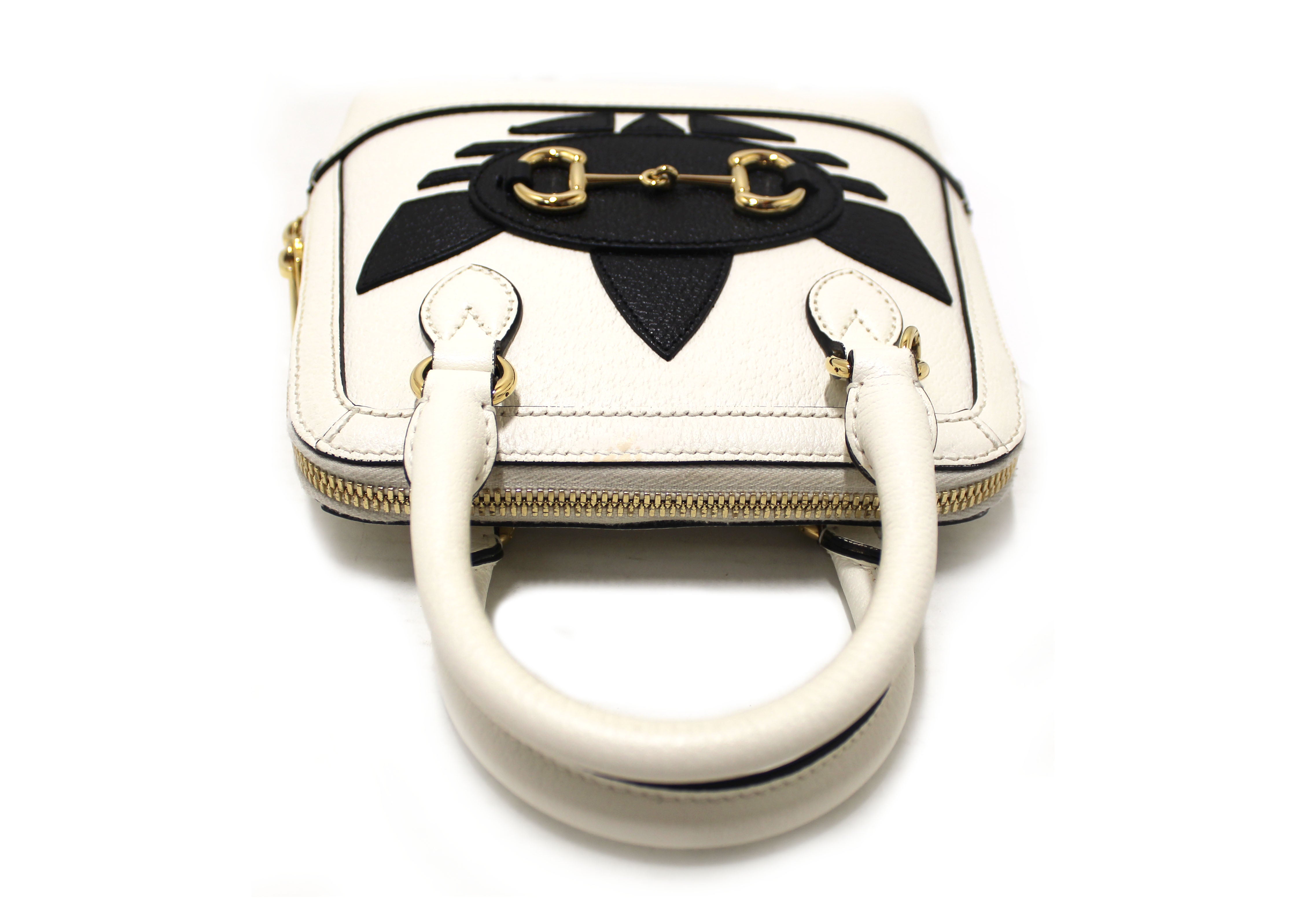 Authentic Limited Edition Adidas x Gucci Horsebit 1955 Mini Top Handle White Leather Bag
